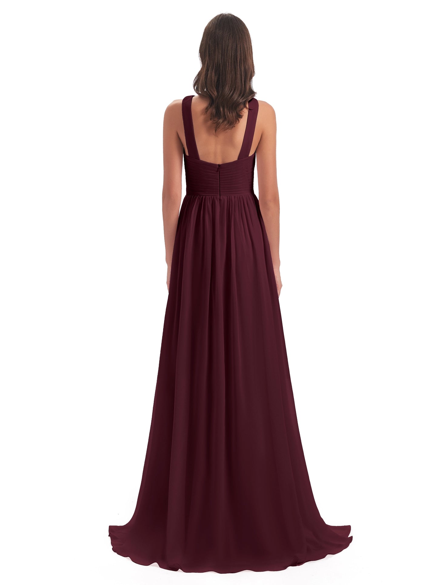Desiree A-line Sweep Train Chiffon Long Bridesmaid Dresses