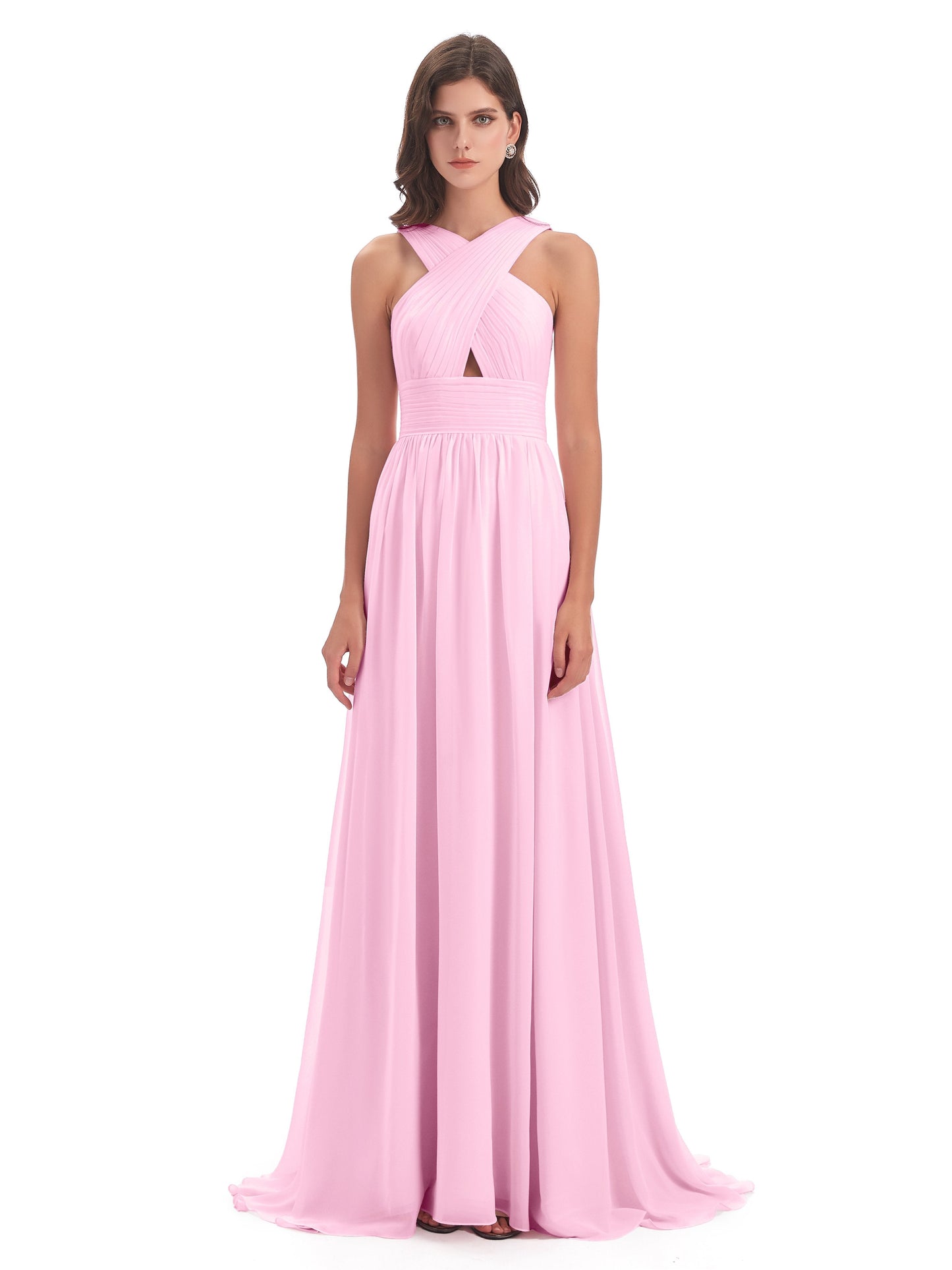Desiree A-line Sweep Train Chiffon Long Bridesmaid Dresses