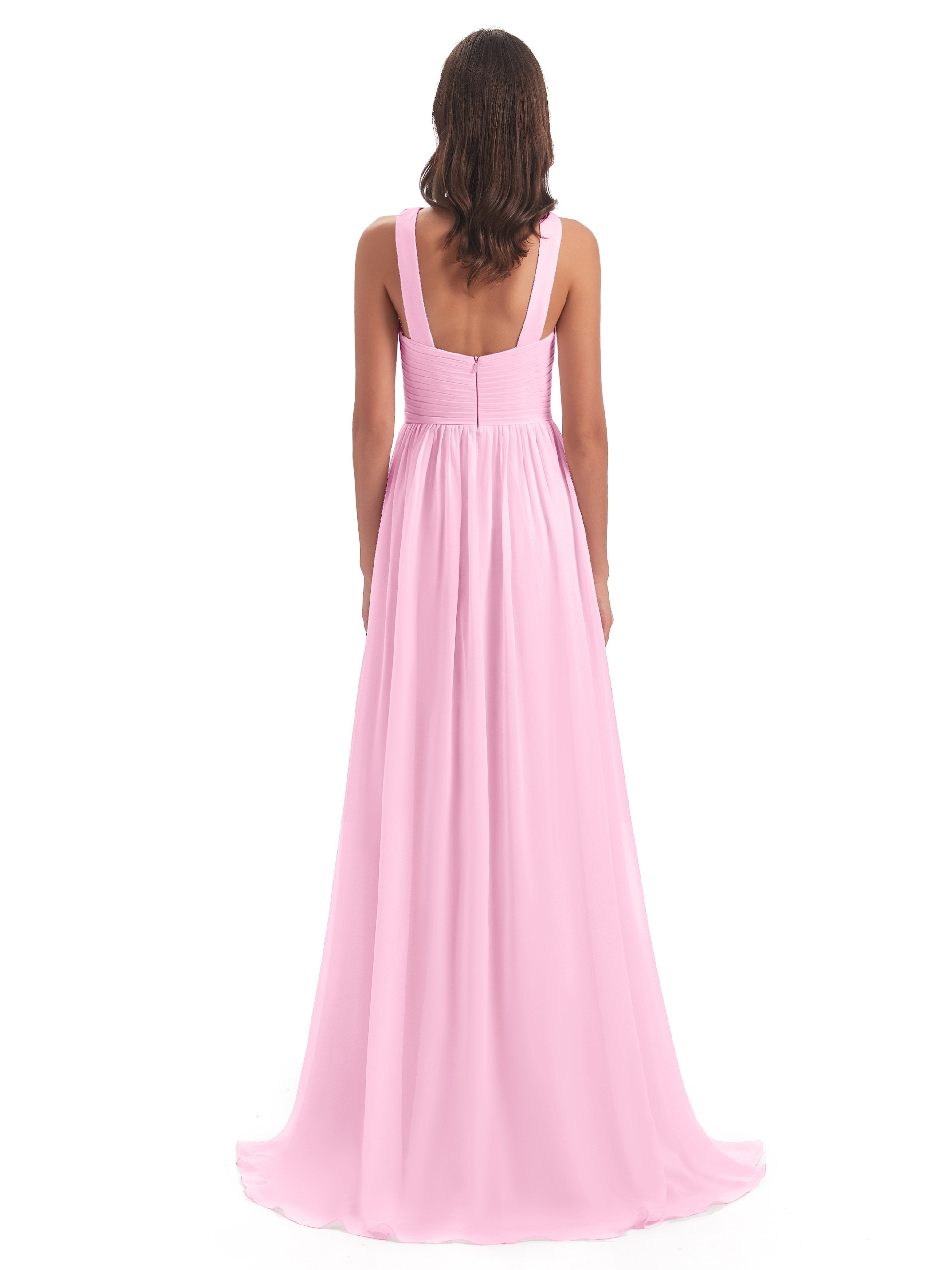 Desiree A-line Sweep Train Chiffon Long Bridesmaid Dresses