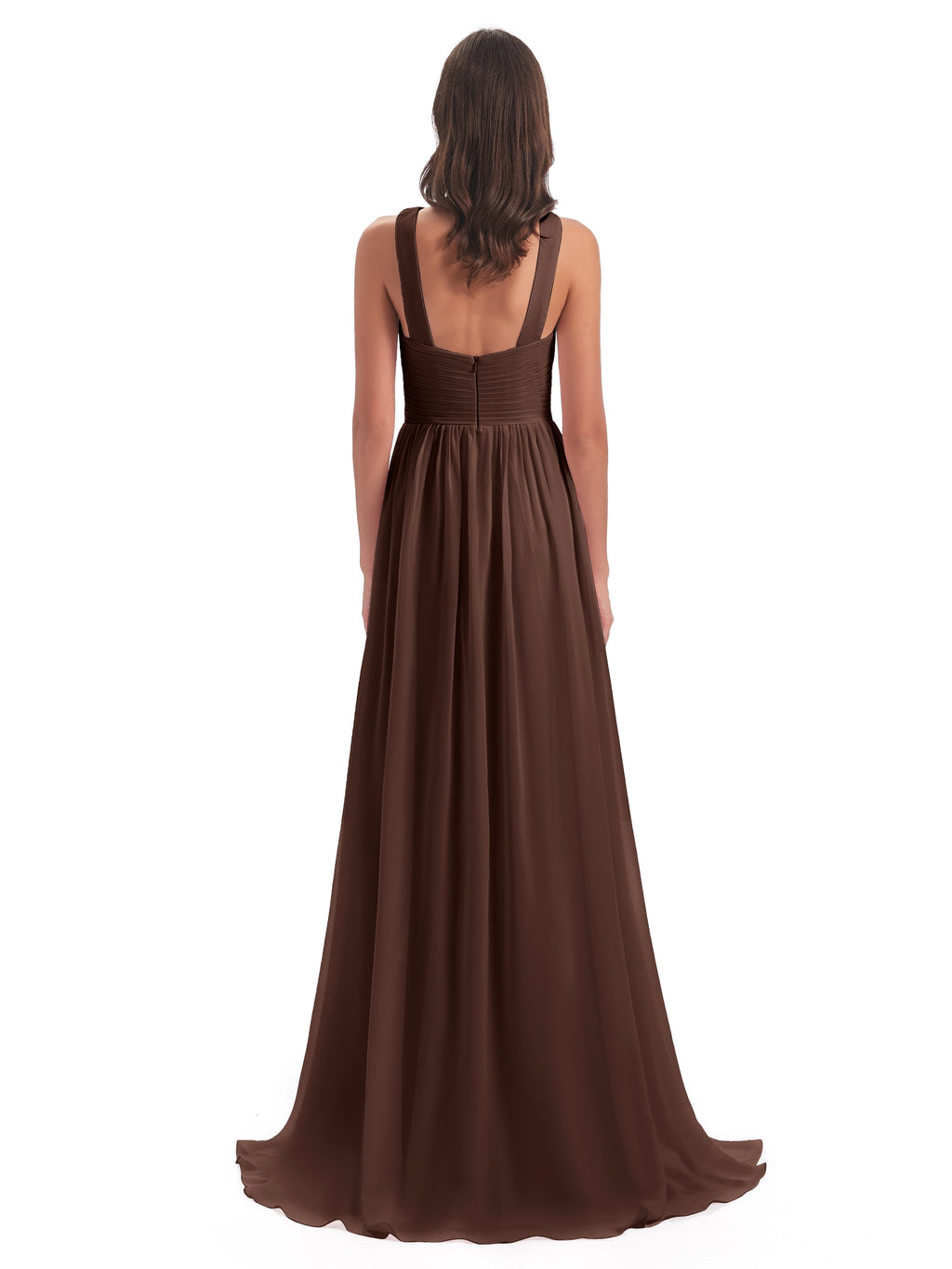 Desiree A-line Sweep Train Chiffon Long Bridesmaid Dresses
