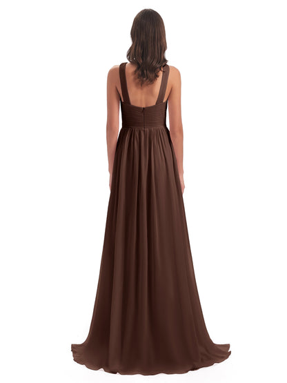Desiree A-line Sweep Train Chiffon Long Bridesmaid Dresses