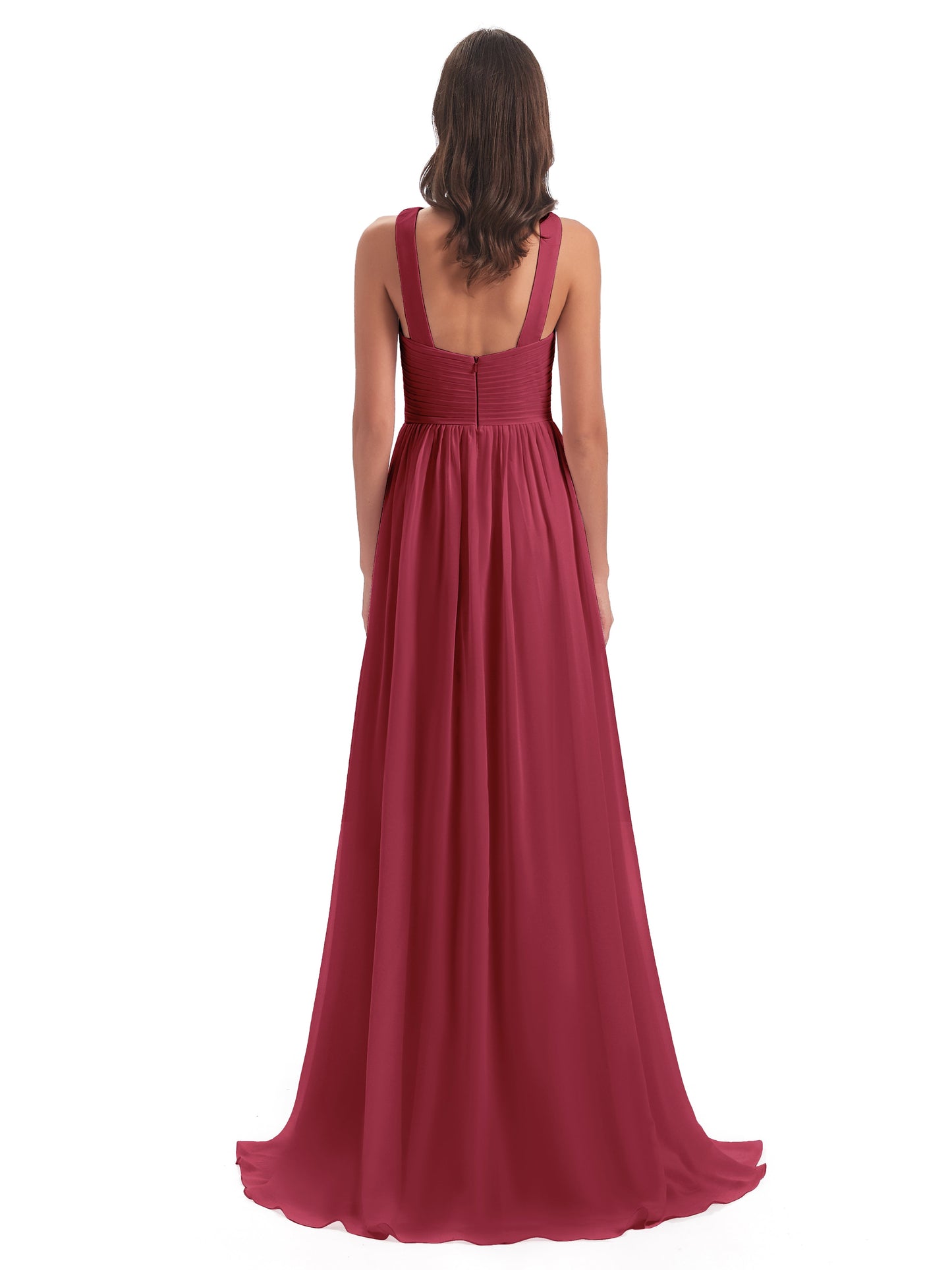 Desiree A-line Sweep Train Chiffon Long Bridesmaid Dresses