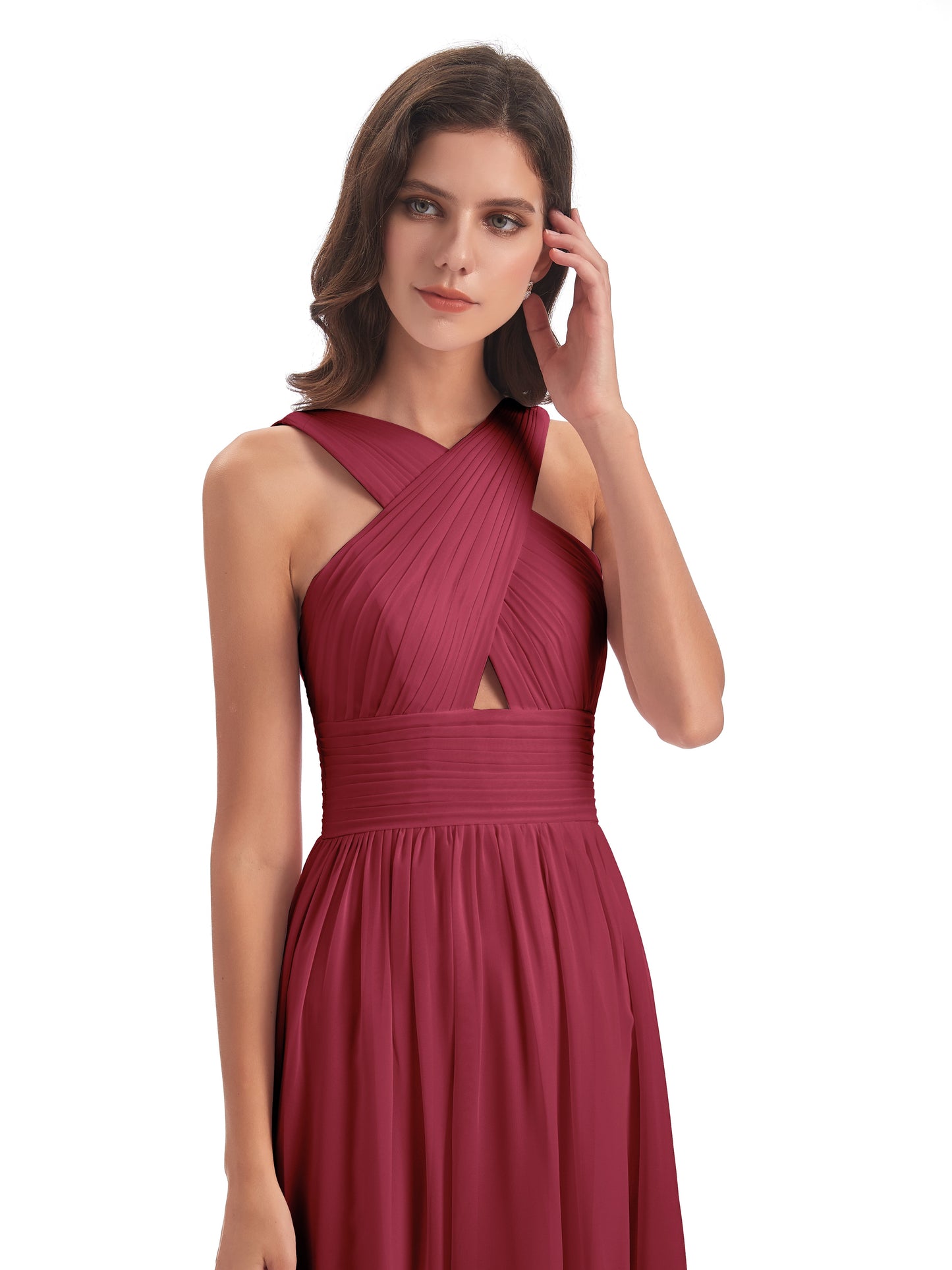 Desiree A-line Sweep Train Chiffon Long Bridesmaid Dresses