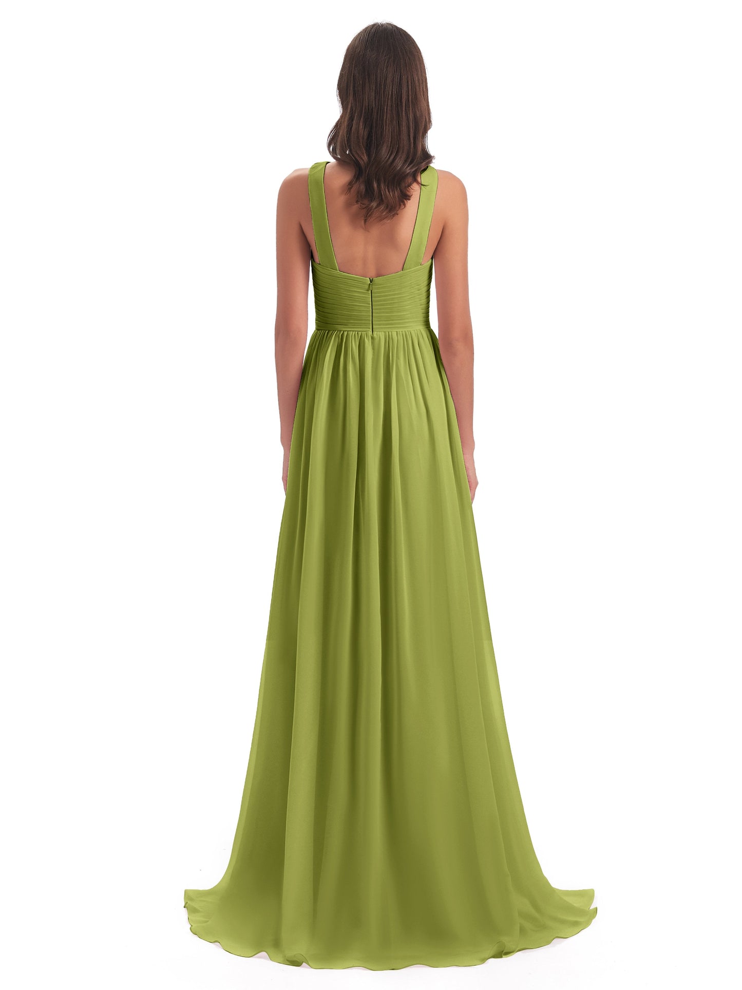 Desiree A-line Sweep Train Chiffon Long Bridesmaid Dresses