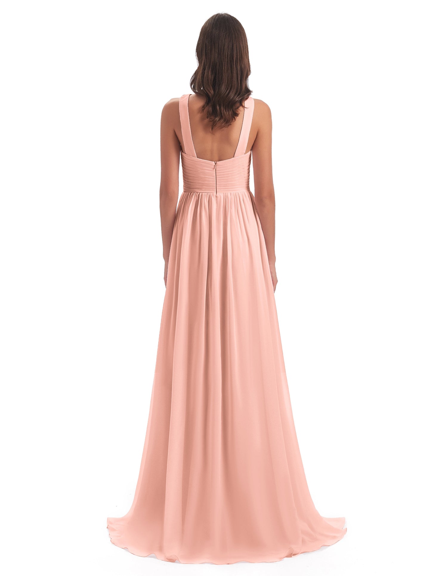 Desiree A-line Sweep Train Chiffon Long Bridesmaid Dresses