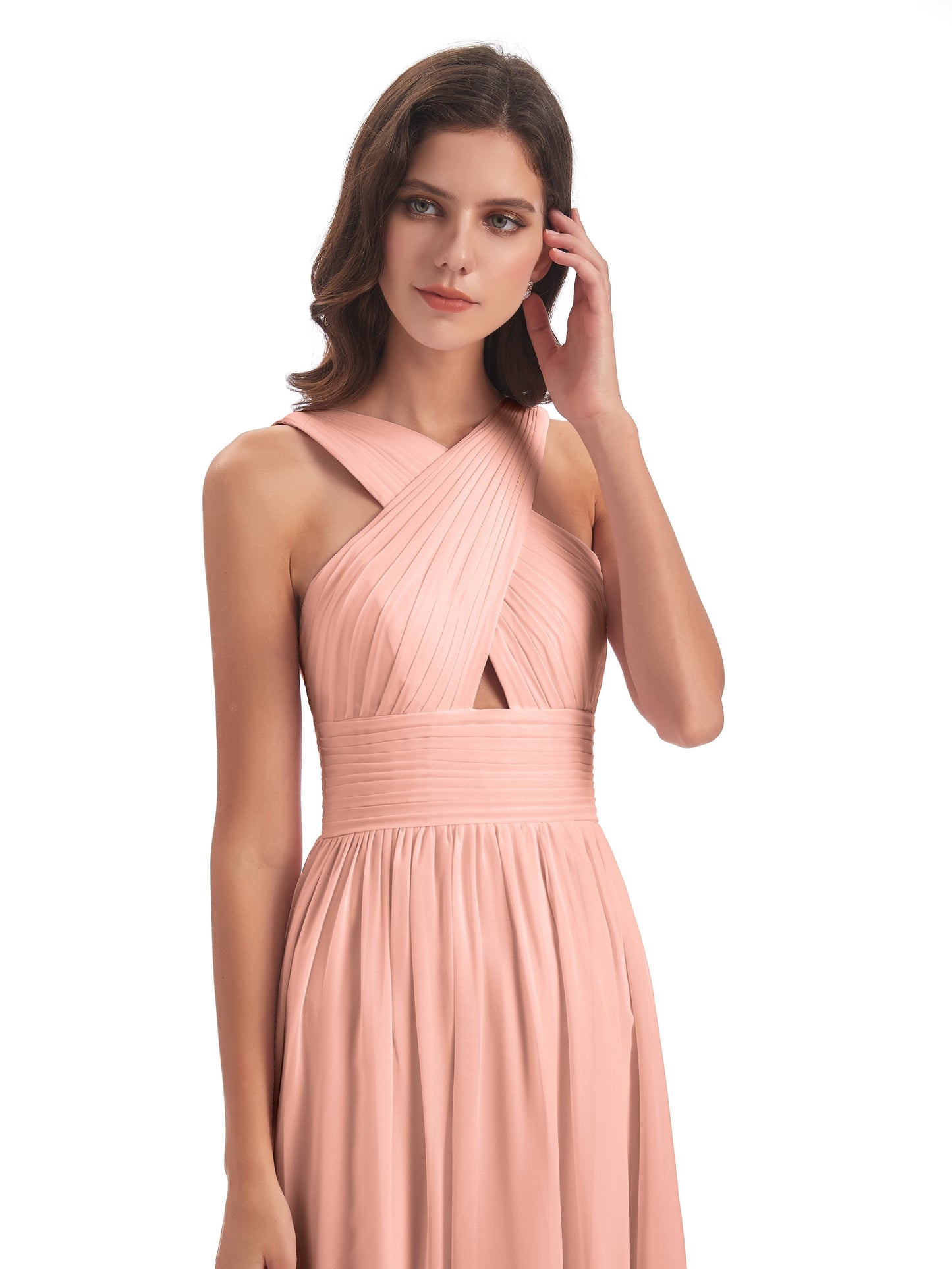 Desiree A-line Sweep Train Chiffon Long Bridesmaid Dresses