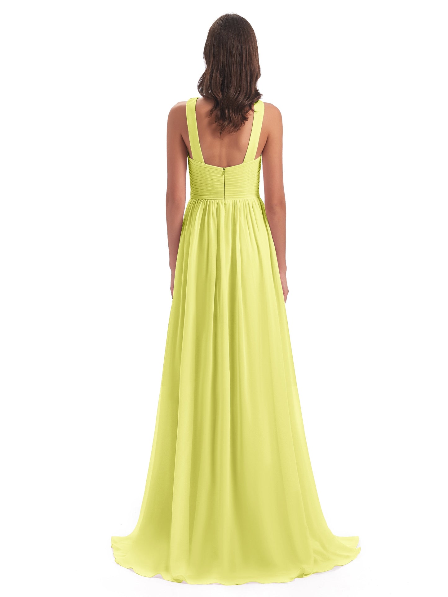 Desiree A-line Sweep Train Chiffon Long Bridesmaid Dresses