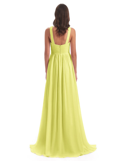 Desiree A-line Sweep Train Chiffon Long Bridesmaid Dresses