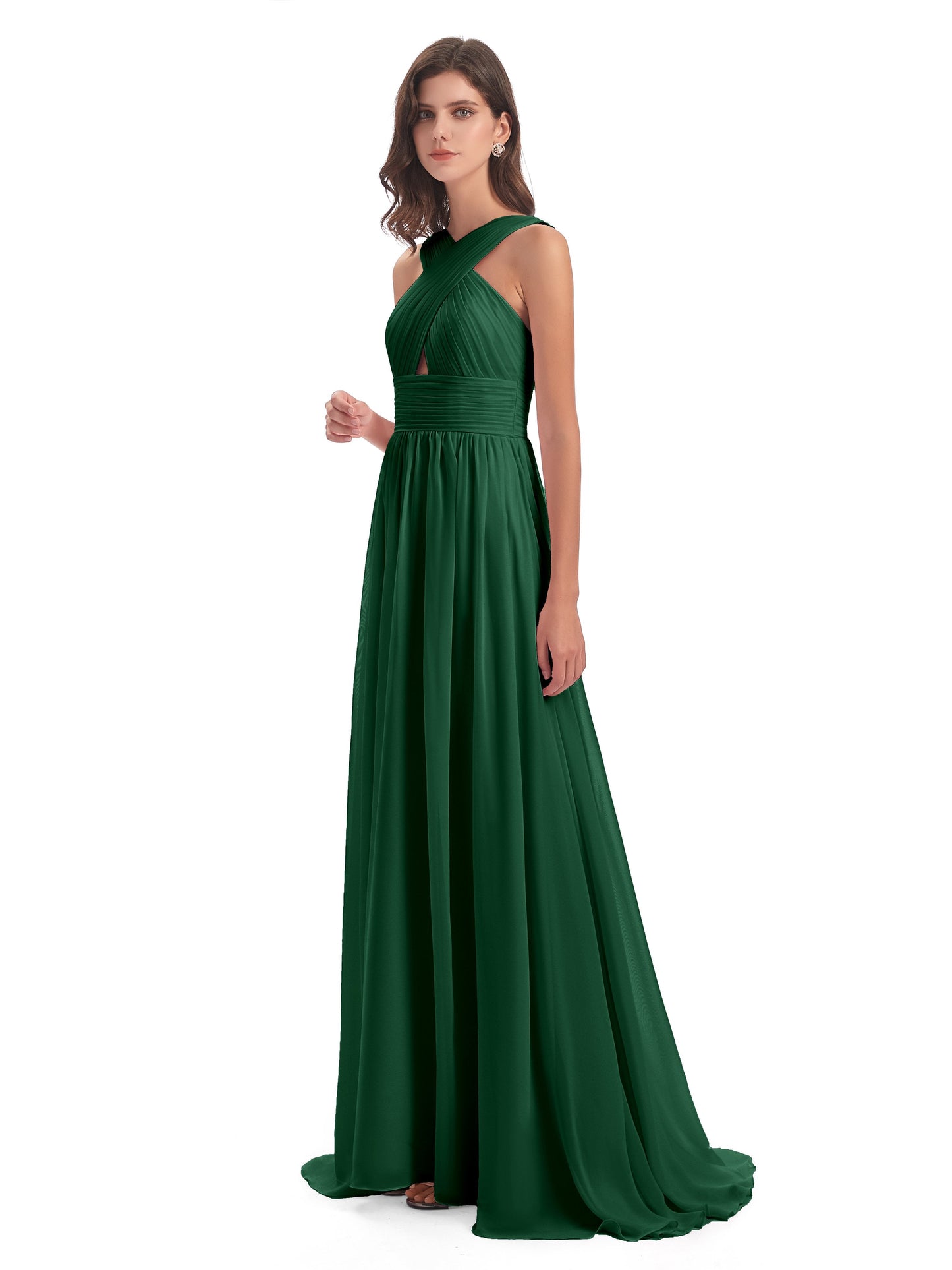 Desiree A-line Sweep Train Chiffon Long Bridesmaid Dresses