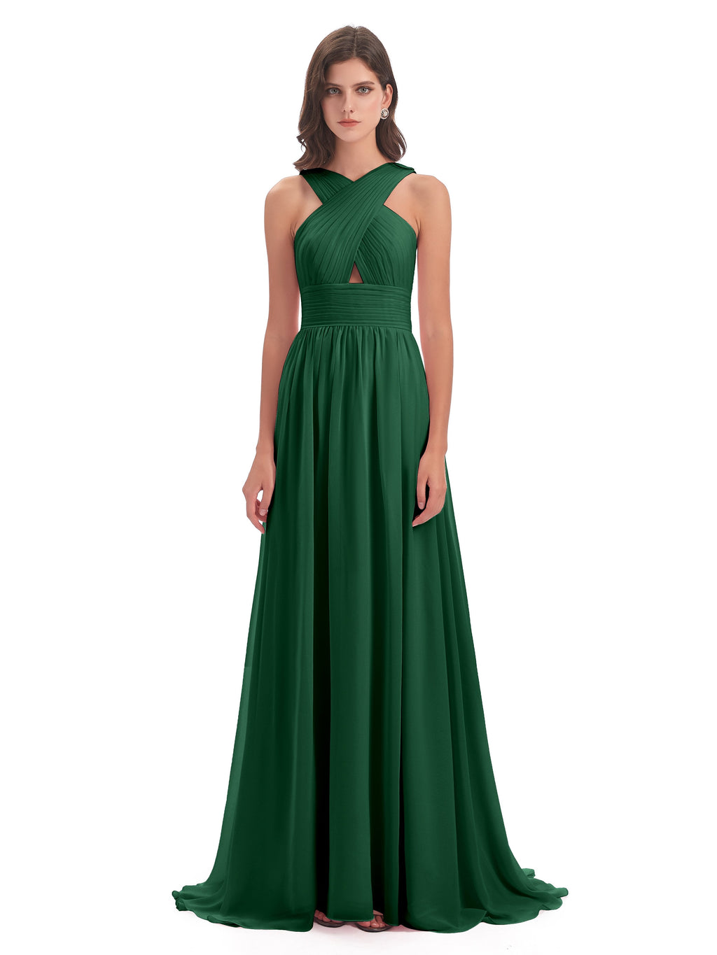 Desiree A-line Sweep Train Chiffon Long Bridesmaid Dresses
