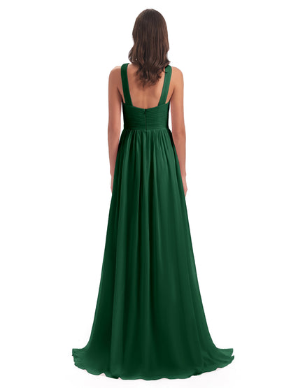 Desiree A-line Sweep Train Chiffon Long Bridesmaid Dresses