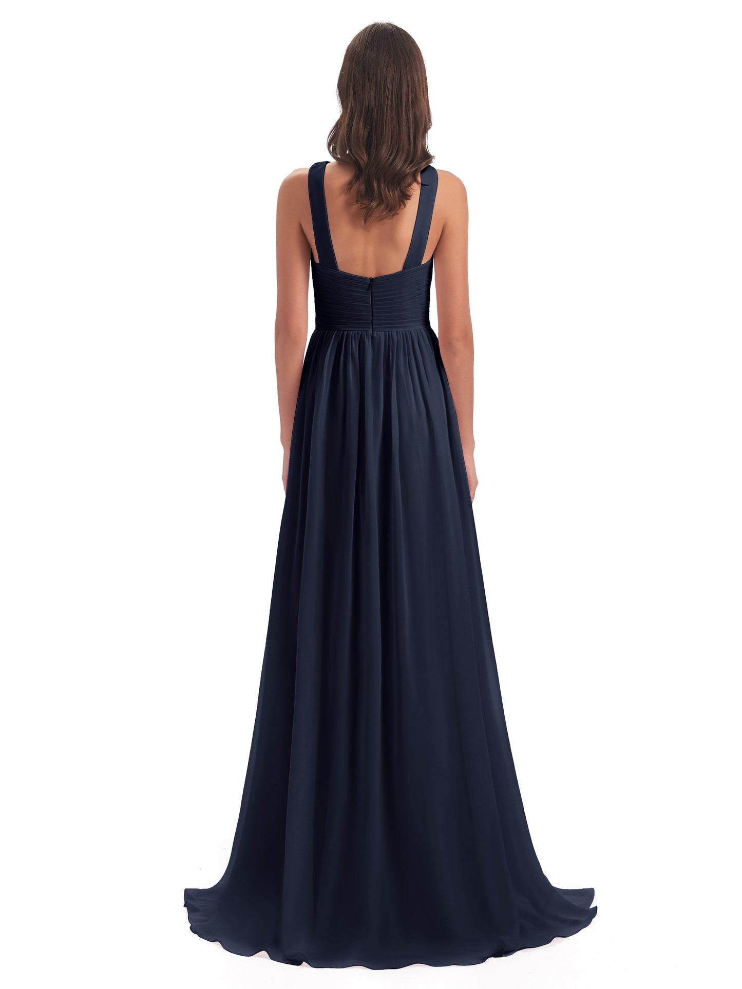 Desiree A-line Sweep Train Chiffon Long Bridesmaid Dresses