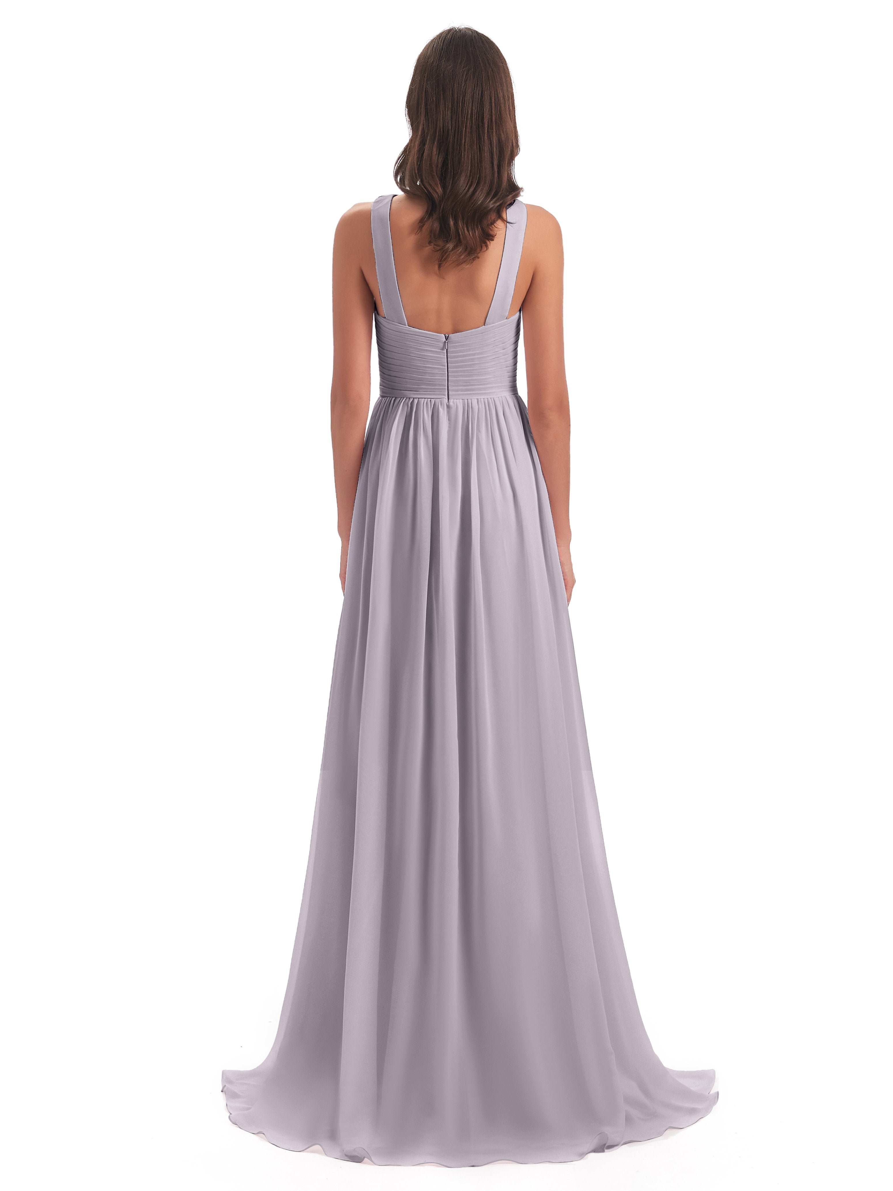 Desiree A-line Sweep Train Chiffon Long Bridesmaid Dresses