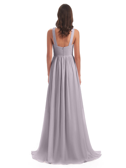 Desiree A-line Sweep Train Chiffon Long Bridesmaid Dresses