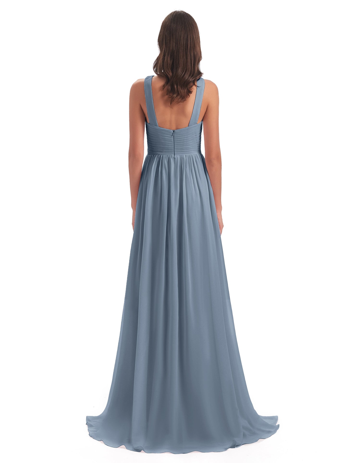 Desiree A-line Sweep Train Chiffon Long Bridesmaid Dresses