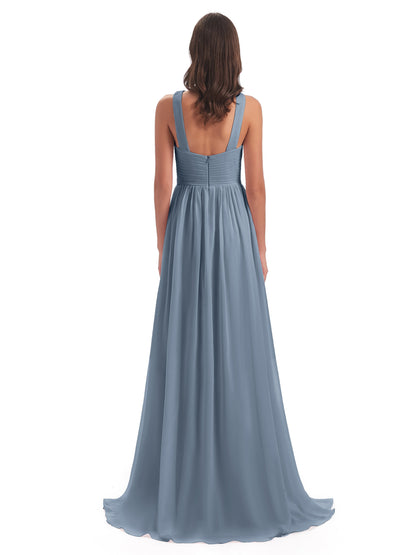 Desiree A-line Sweep Train Chiffon Long Bridesmaid Dresses
