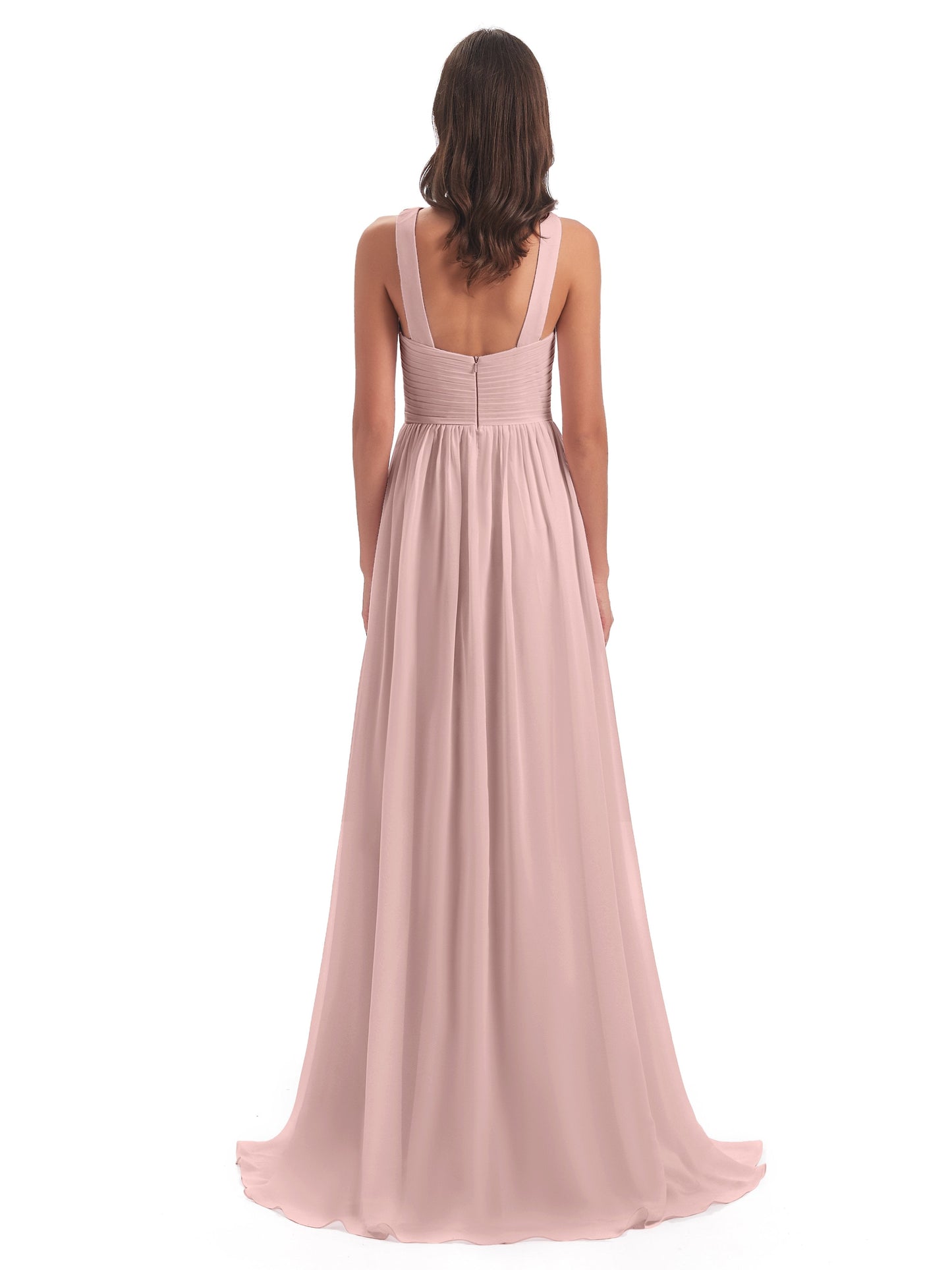 Desiree A-line Sweep Train Chiffon Long Bridesmaid Dresses