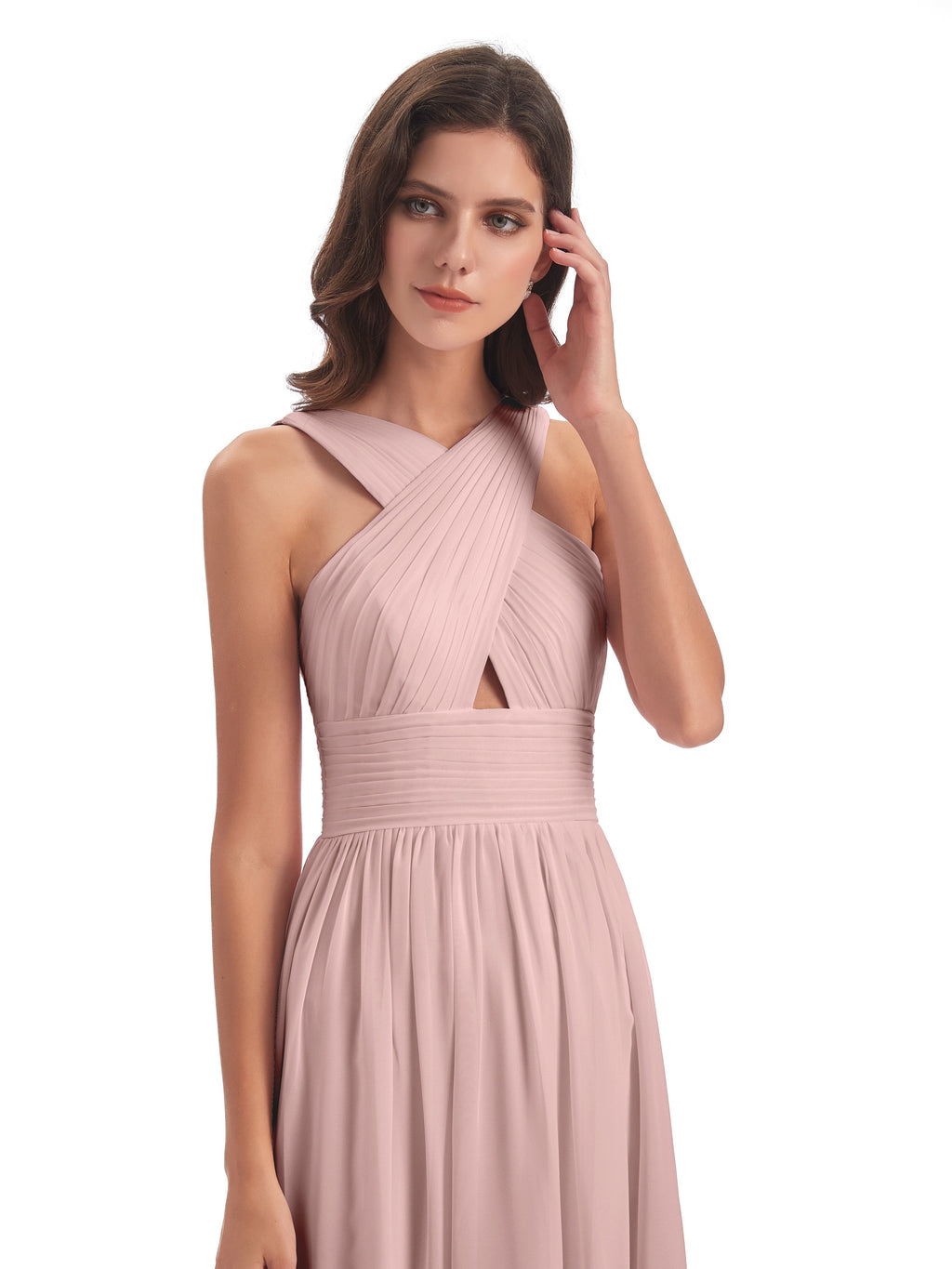 Desiree A-line Sweep Train Chiffon Long Bridesmaid Dresses