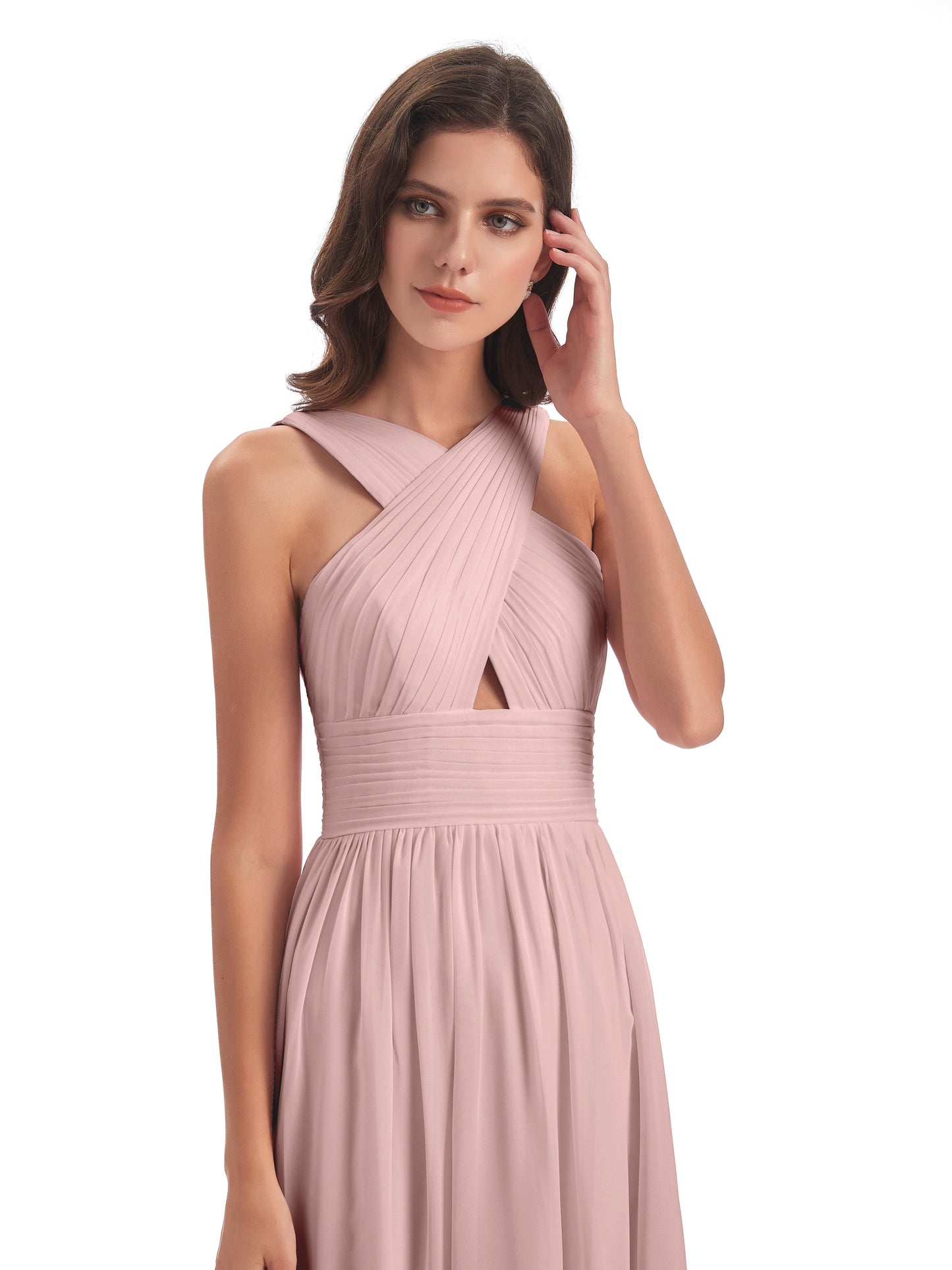 Desiree A-line Sweep Train Chiffon Long Bridesmaid Dresses