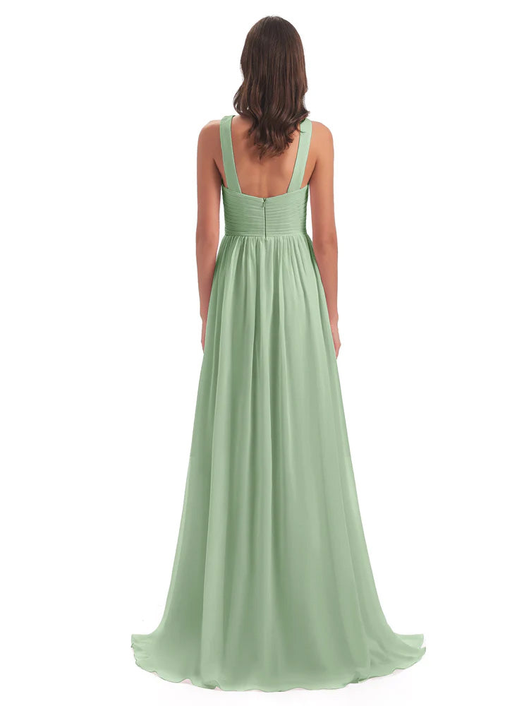 Desiree A-line Sweep Train Chiffon Long Bridesmaid Dresses