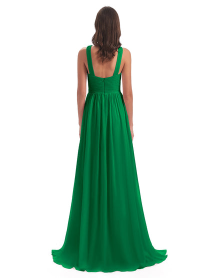 Desiree A-line Sweep Train Chiffon Long Bridesmaid Dresses