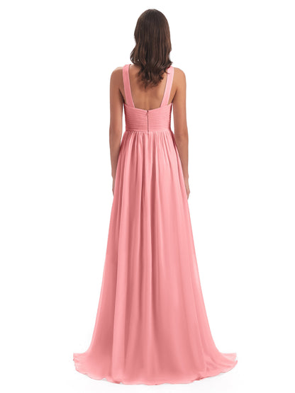 Desiree A-line Sweep Train Chiffon Long Bridesmaid Dresses