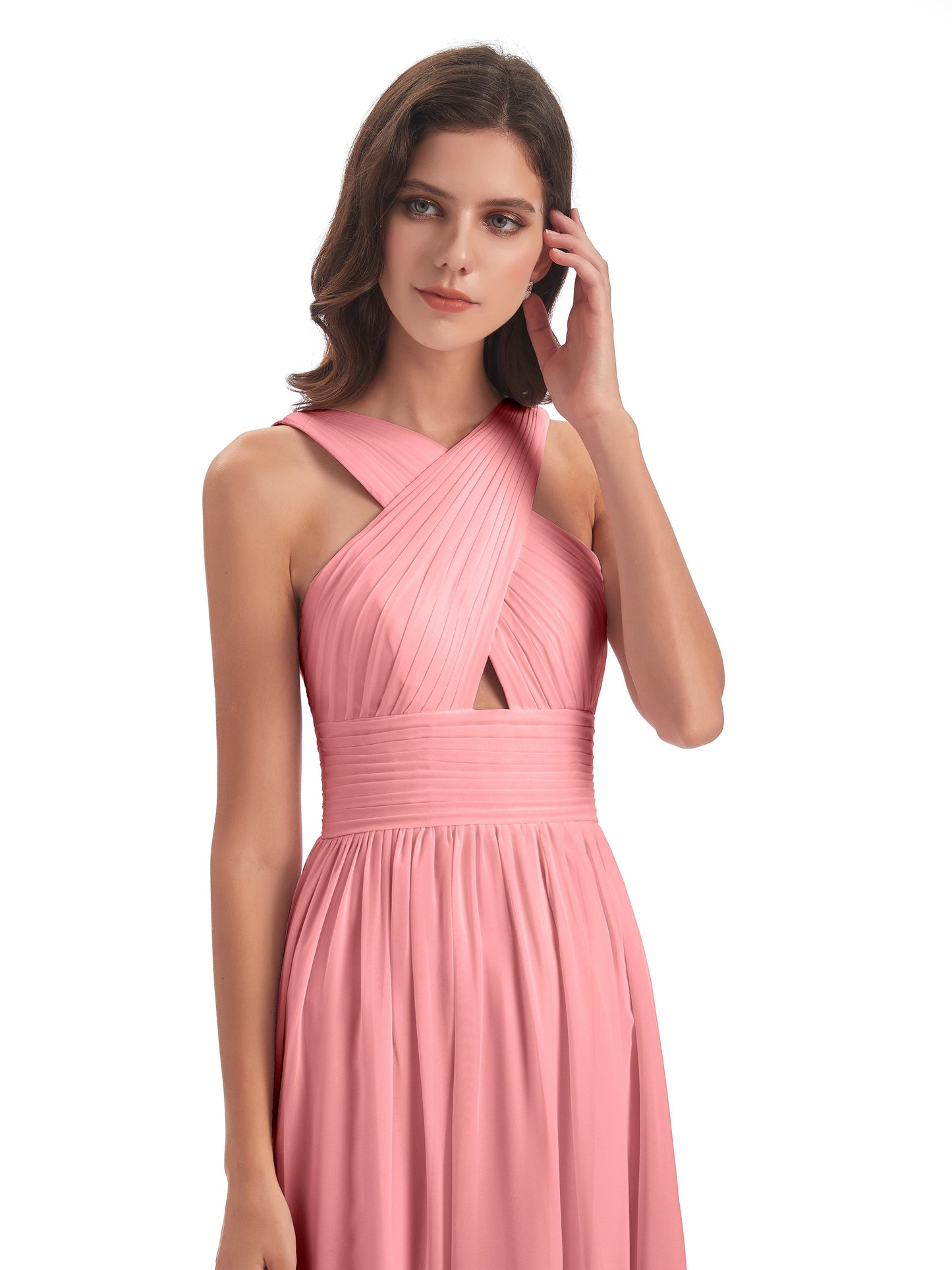 Desiree A-line Sweep Train Chiffon Long Bridesmaid Dresses