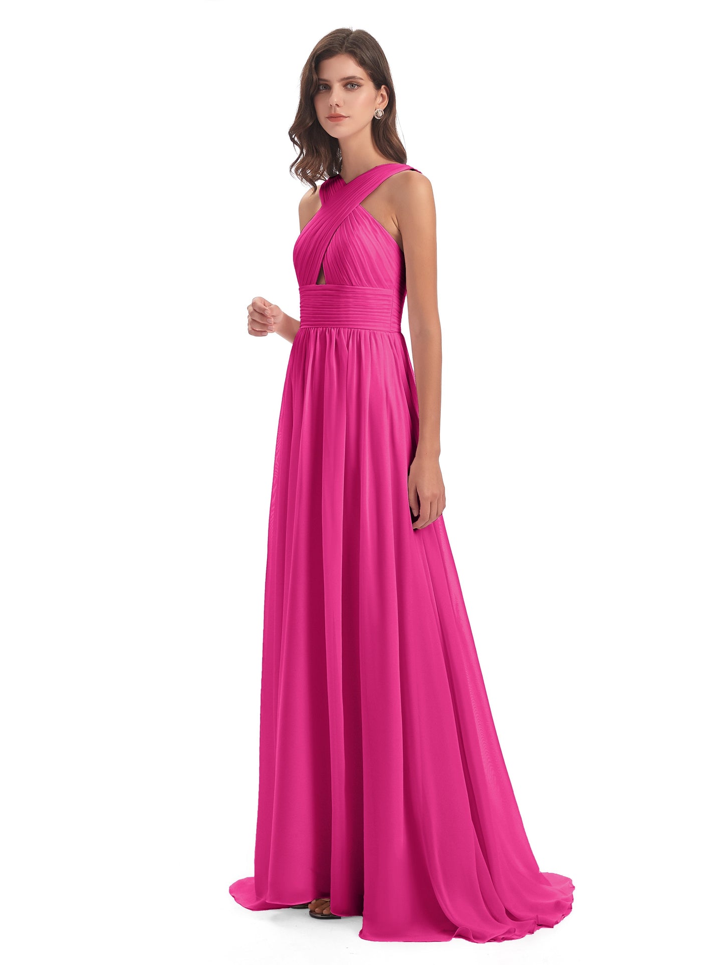 Desiree A-line Sweep Train Chiffon Long Bridesmaid Dresses
