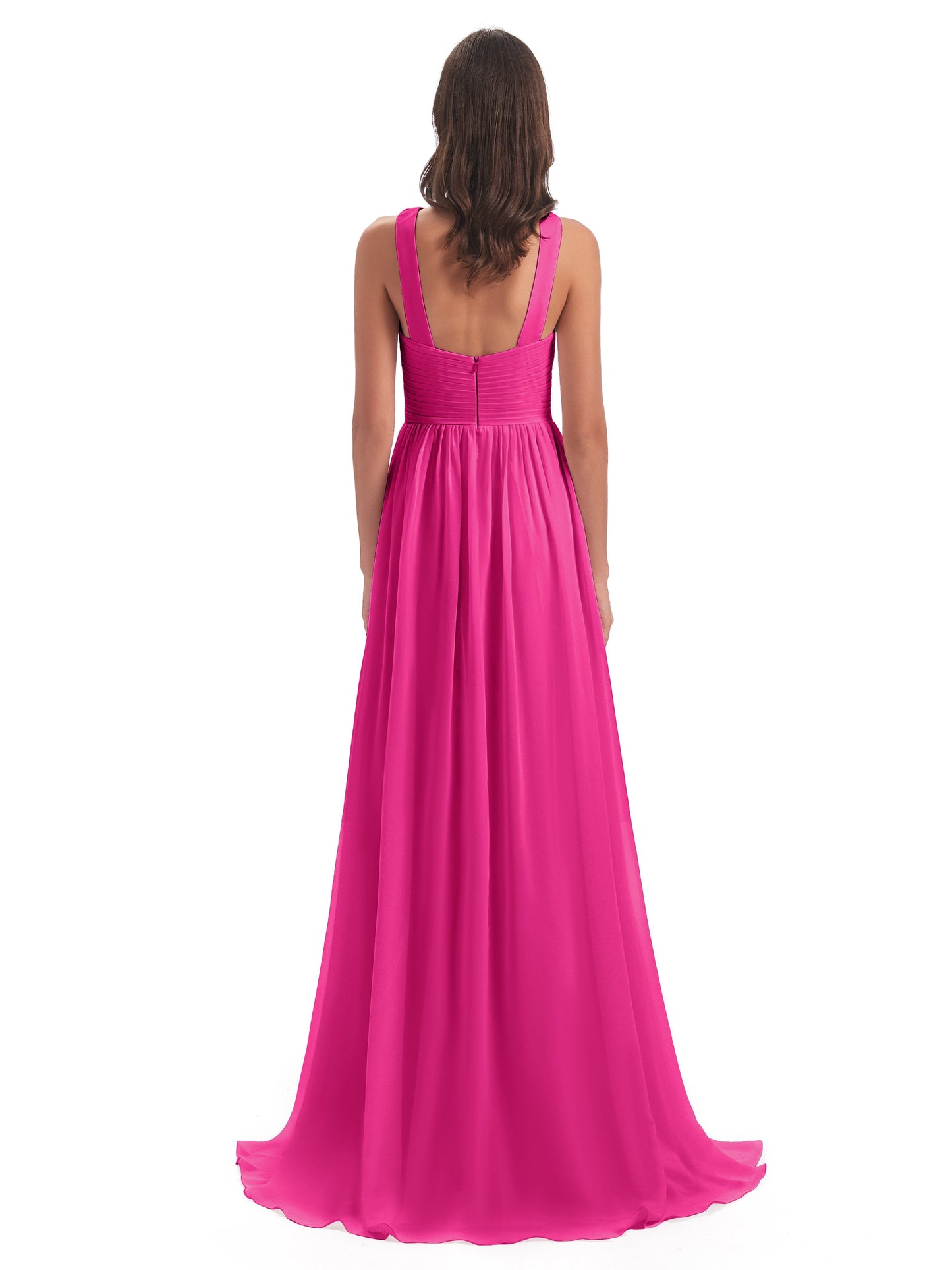 Desiree A-line Sweep Train Chiffon Long Bridesmaid Dresses