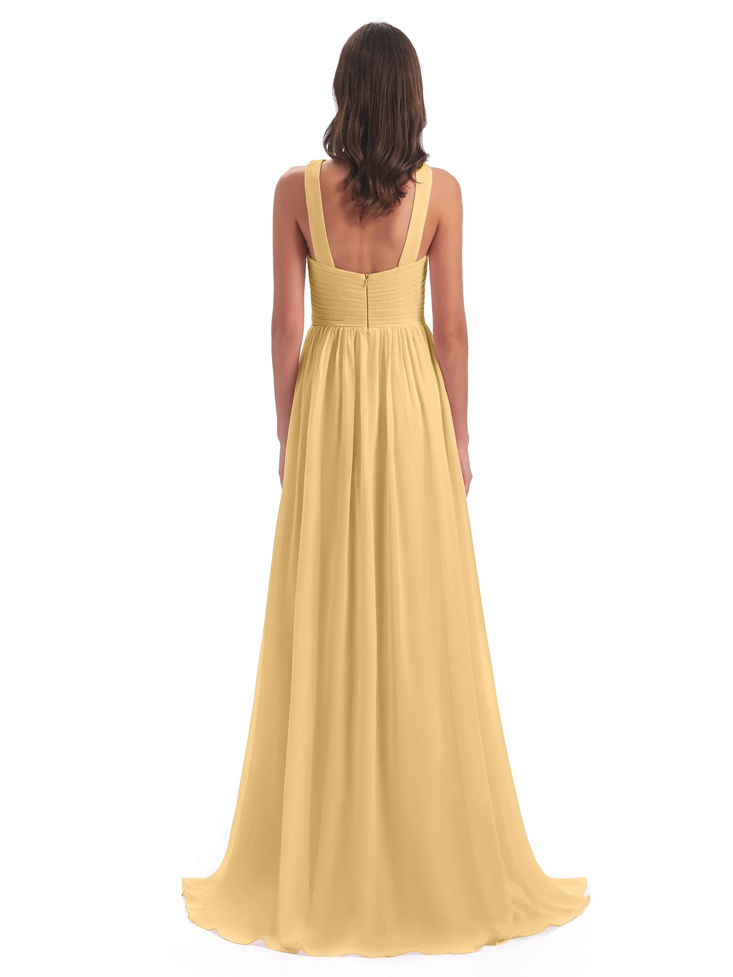 Desiree A-line Sweep Train Chiffon Long Bridesmaid Dresses