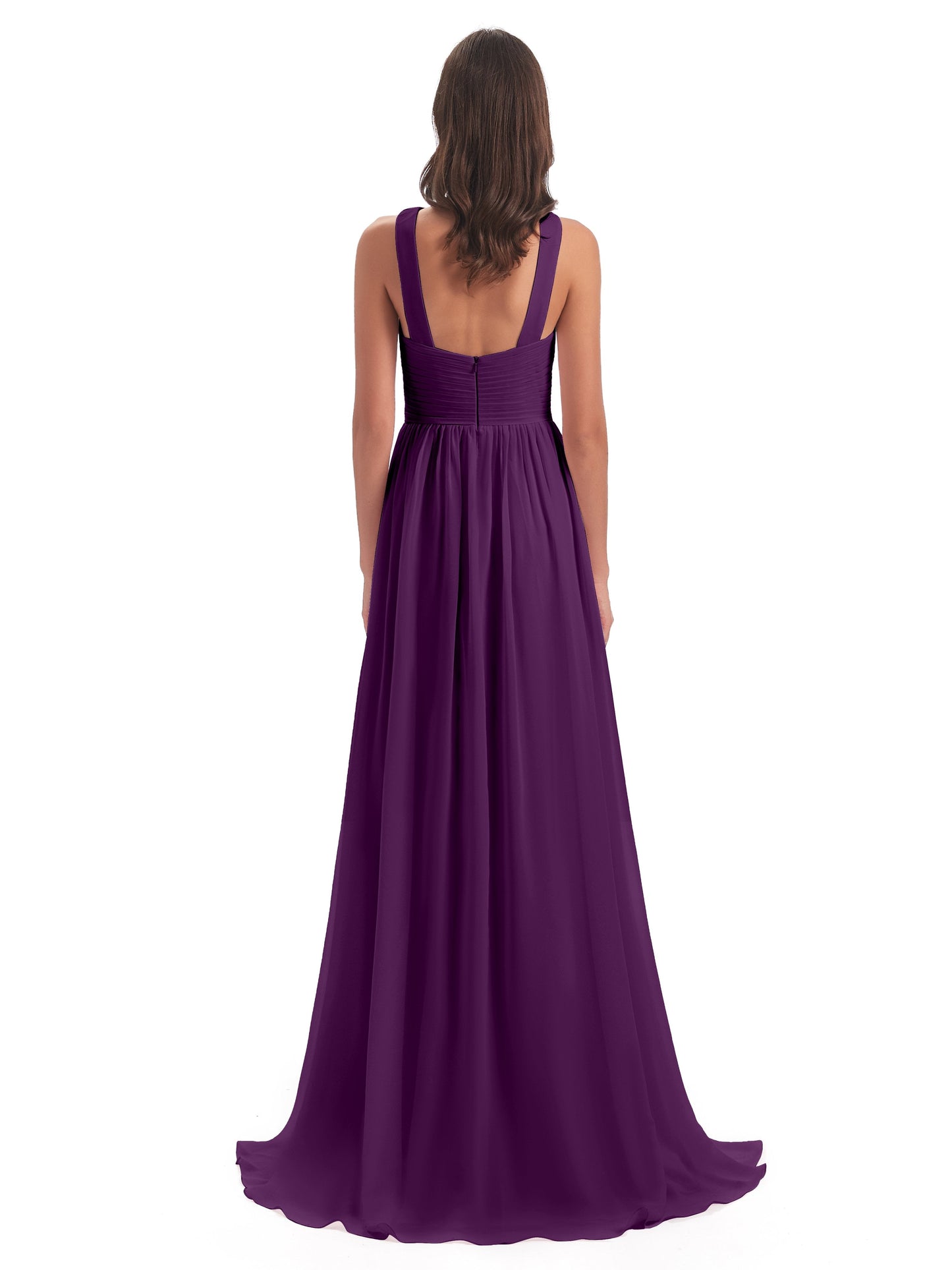 Desiree A-line Sweep Train Chiffon Long Bridesmaid Dresses