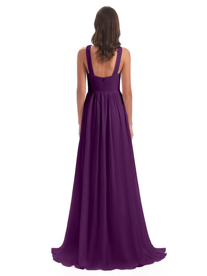 Desiree A-line Sweep Train Chiffon Long Bridesmaid Dresses