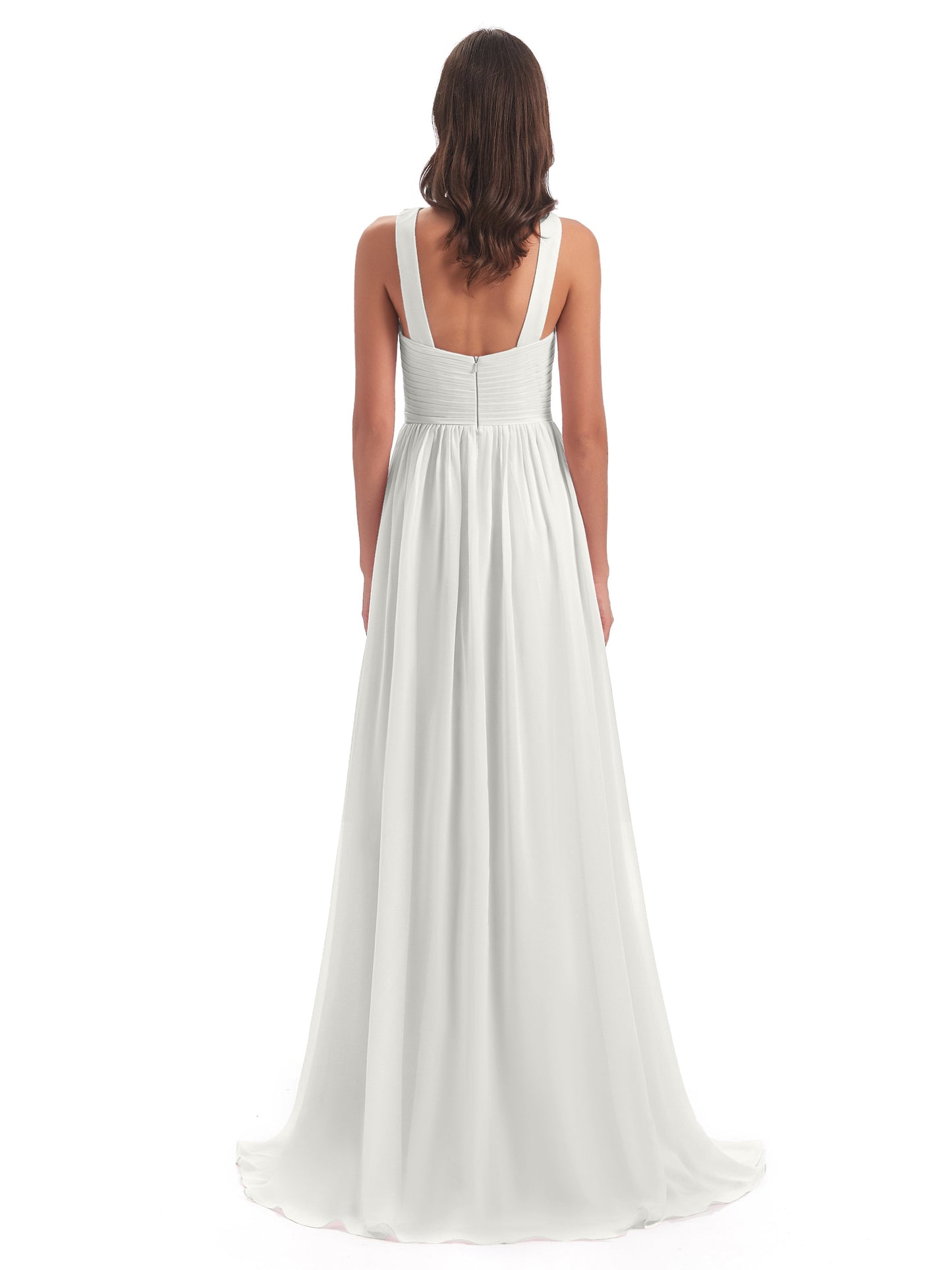 Desiree A-line Sweep Train Chiffon Long Bridesmaid Dresses
