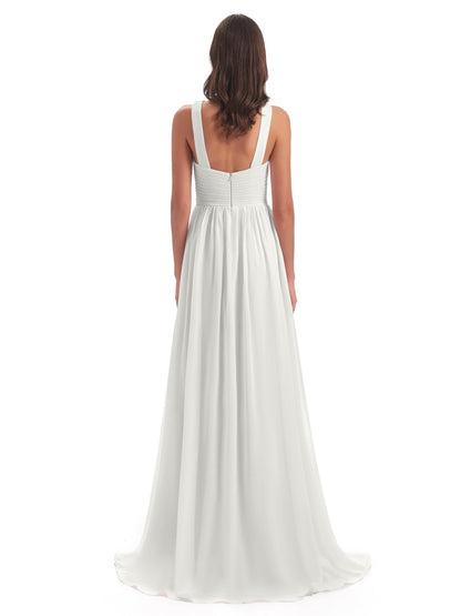 Desiree A-line Sweep Train Chiffon Long Bridesmaid Dresses