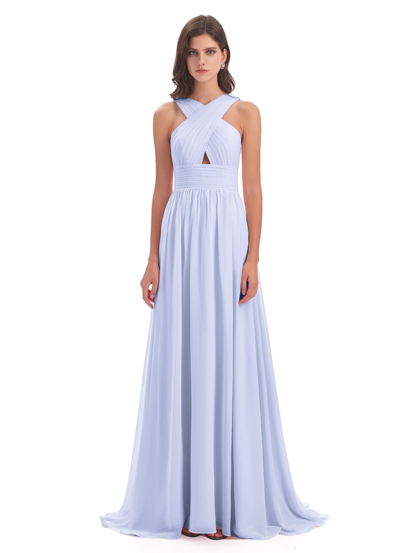Desiree A-line Sweep Train Chiffon Long Bridesmaid Dresses