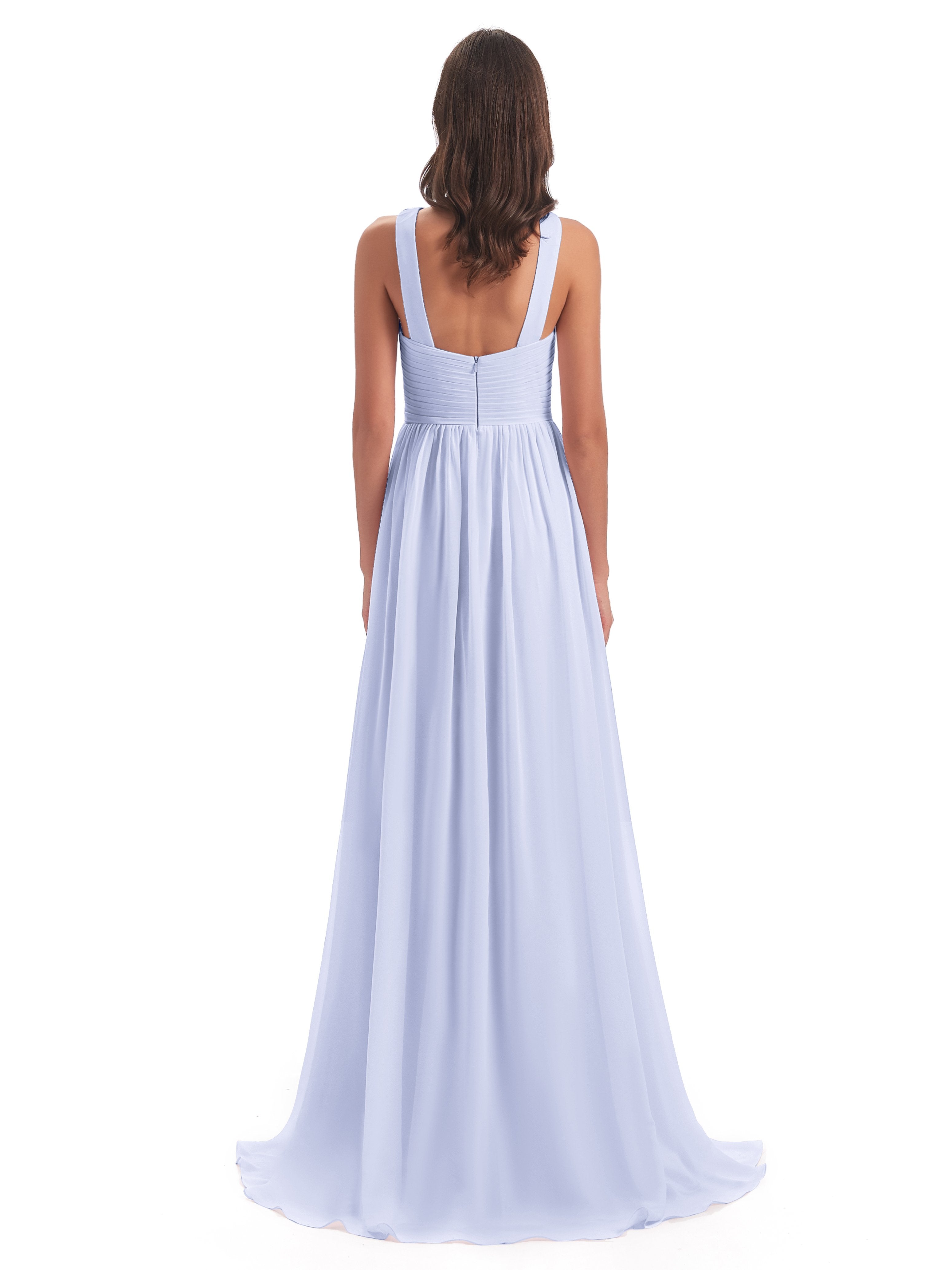 Desiree A-line Sweep Train Chiffon Long Bridesmaid Dresses