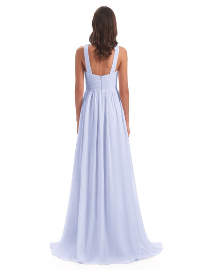 Desiree A-line Sweep Train Chiffon Long Bridesmaid Dresses