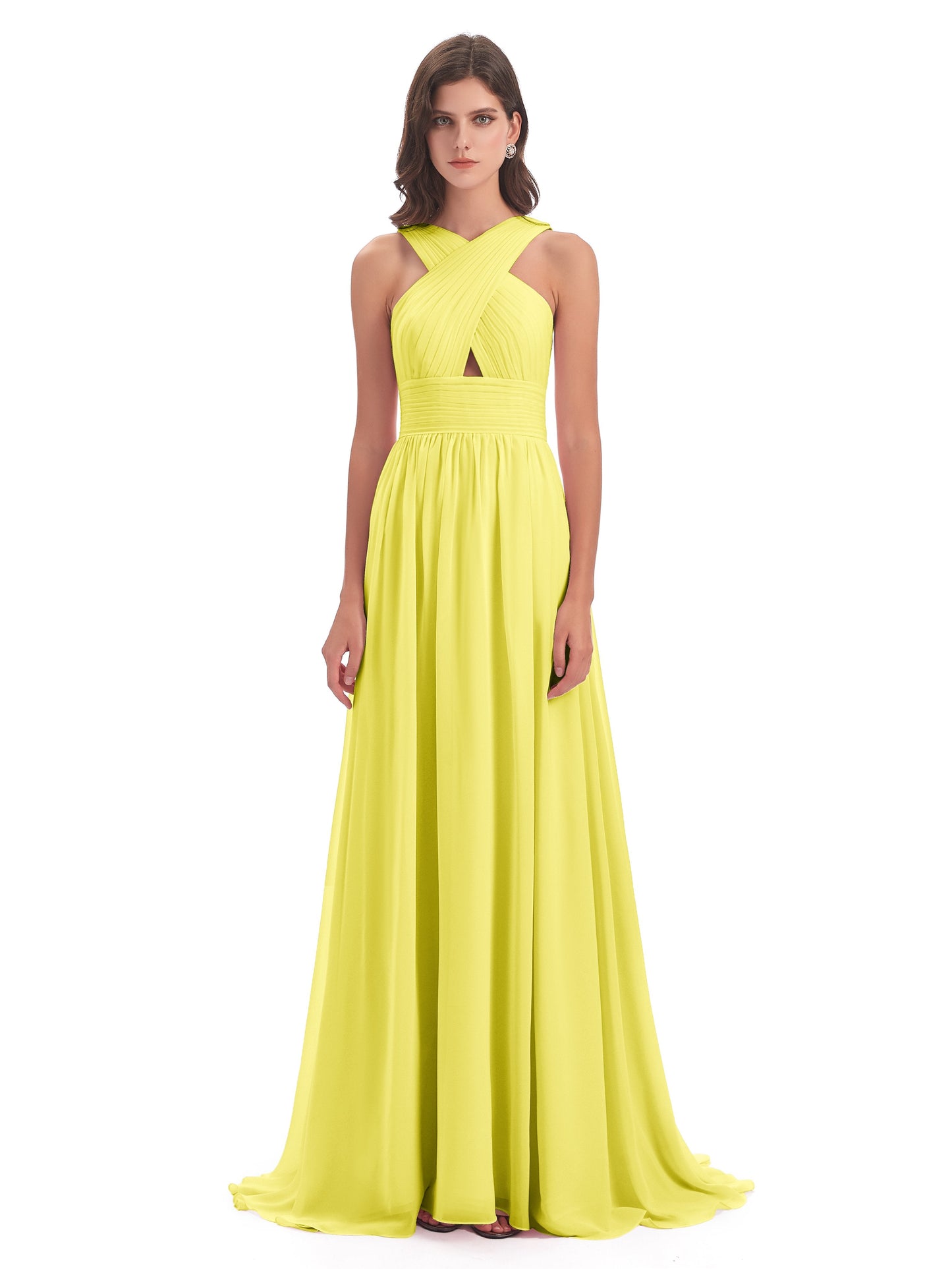 Desiree A-line Sweep Train Chiffon Long Bridesmaid Dresses