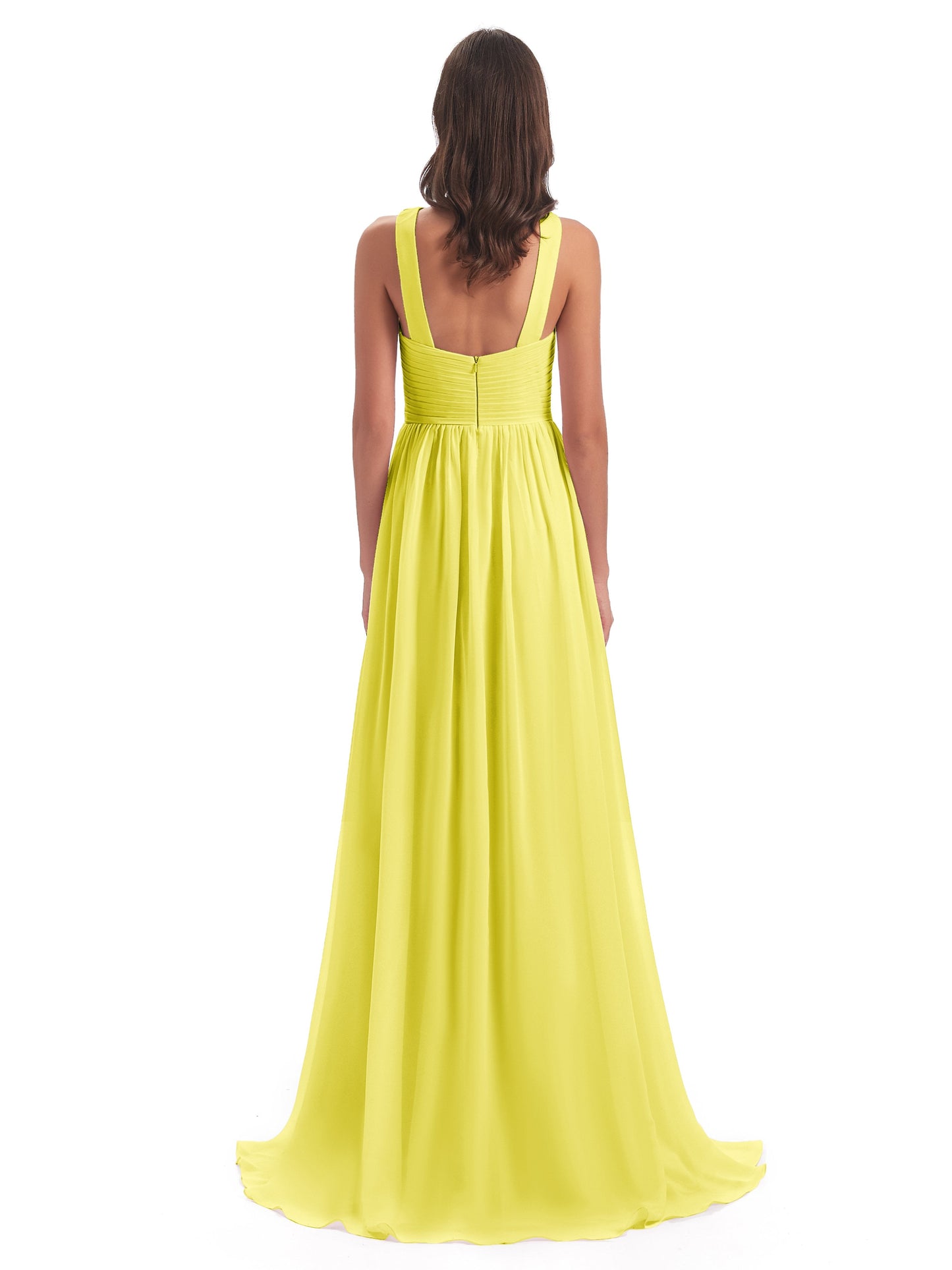 Desiree A-line Sweep Train Chiffon Long Bridesmaid Dresses