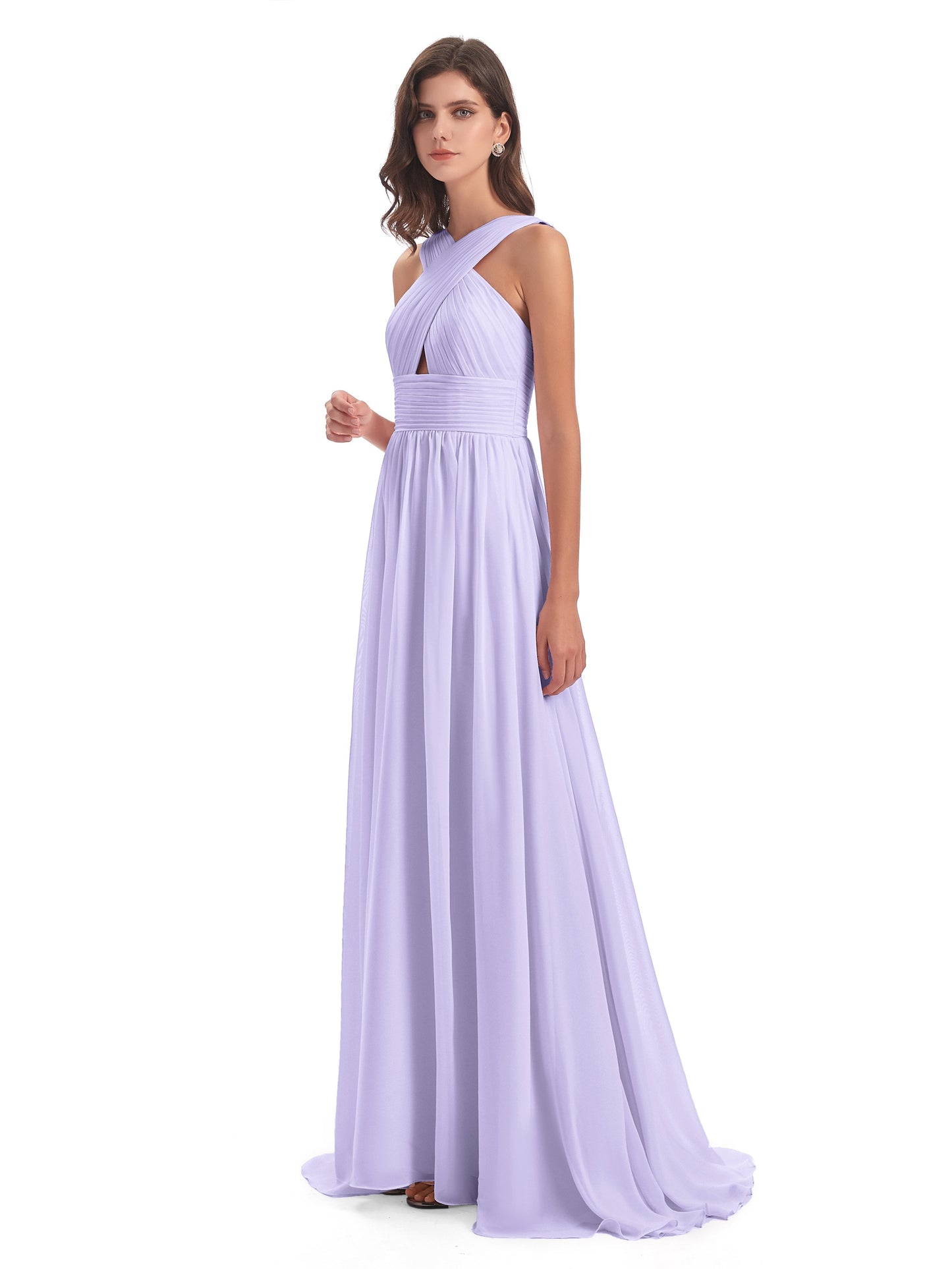 Desiree A-line Sweep Train Chiffon Long Bridesmaid Dresses