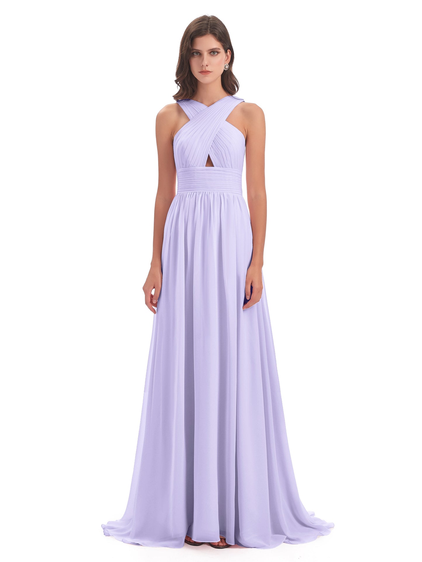 Desiree A-line Sweep Train Chiffon Long Bridesmaid Dresses
