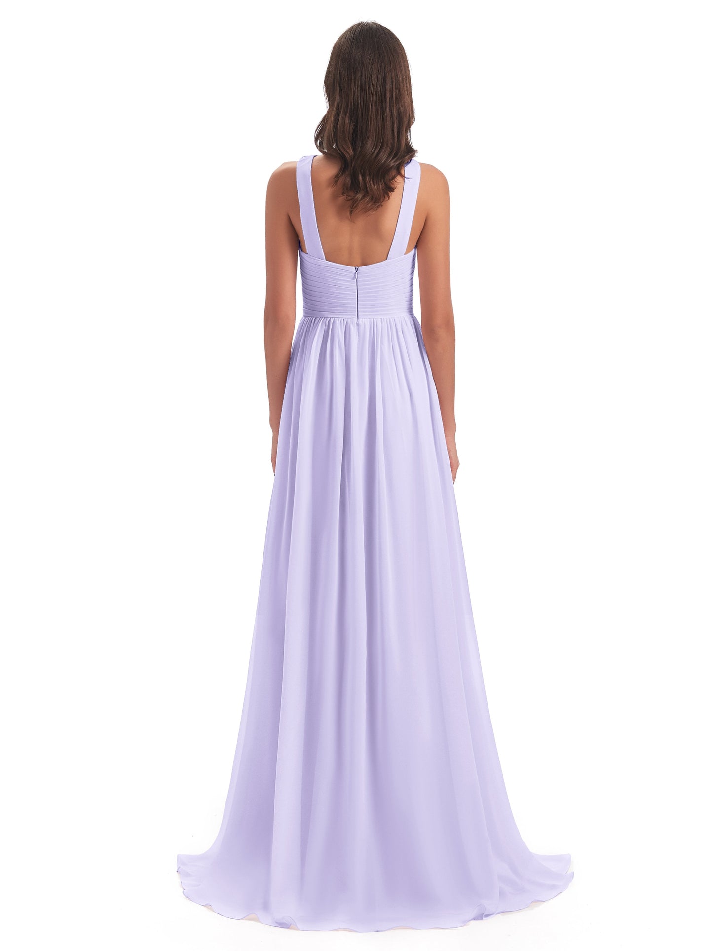 Desiree A-line Sweep Train Chiffon Long Bridesmaid Dresses