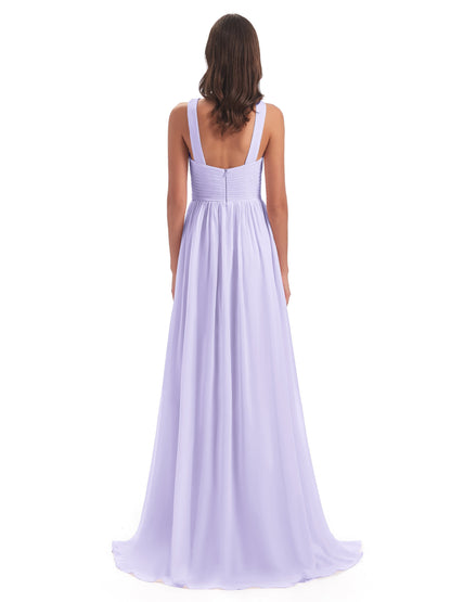 Desiree A-line Sweep Train Chiffon Long Bridesmaid Dresses