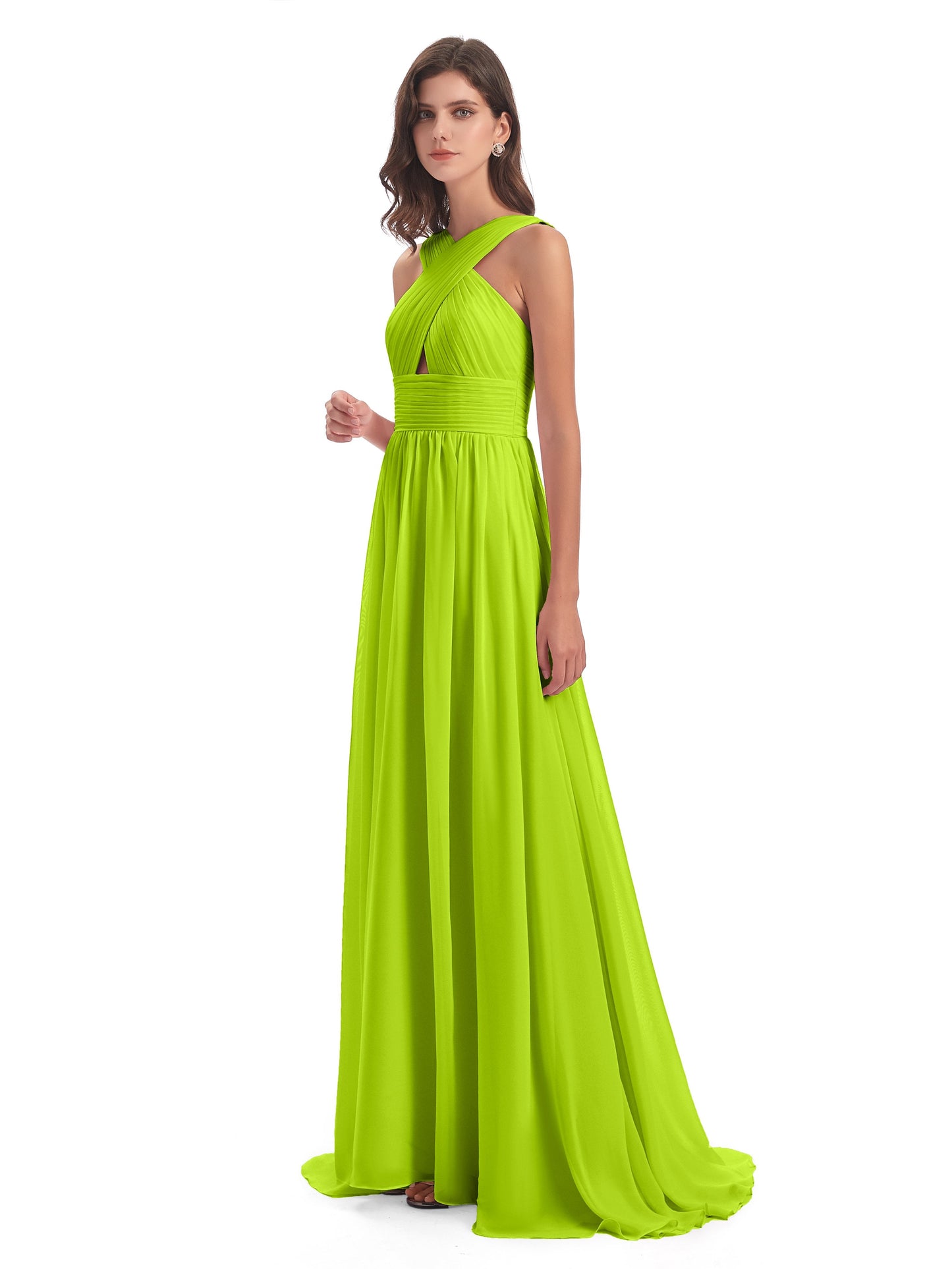 Desiree A-line Sweep Train Chiffon Long Bridesmaid Dresses