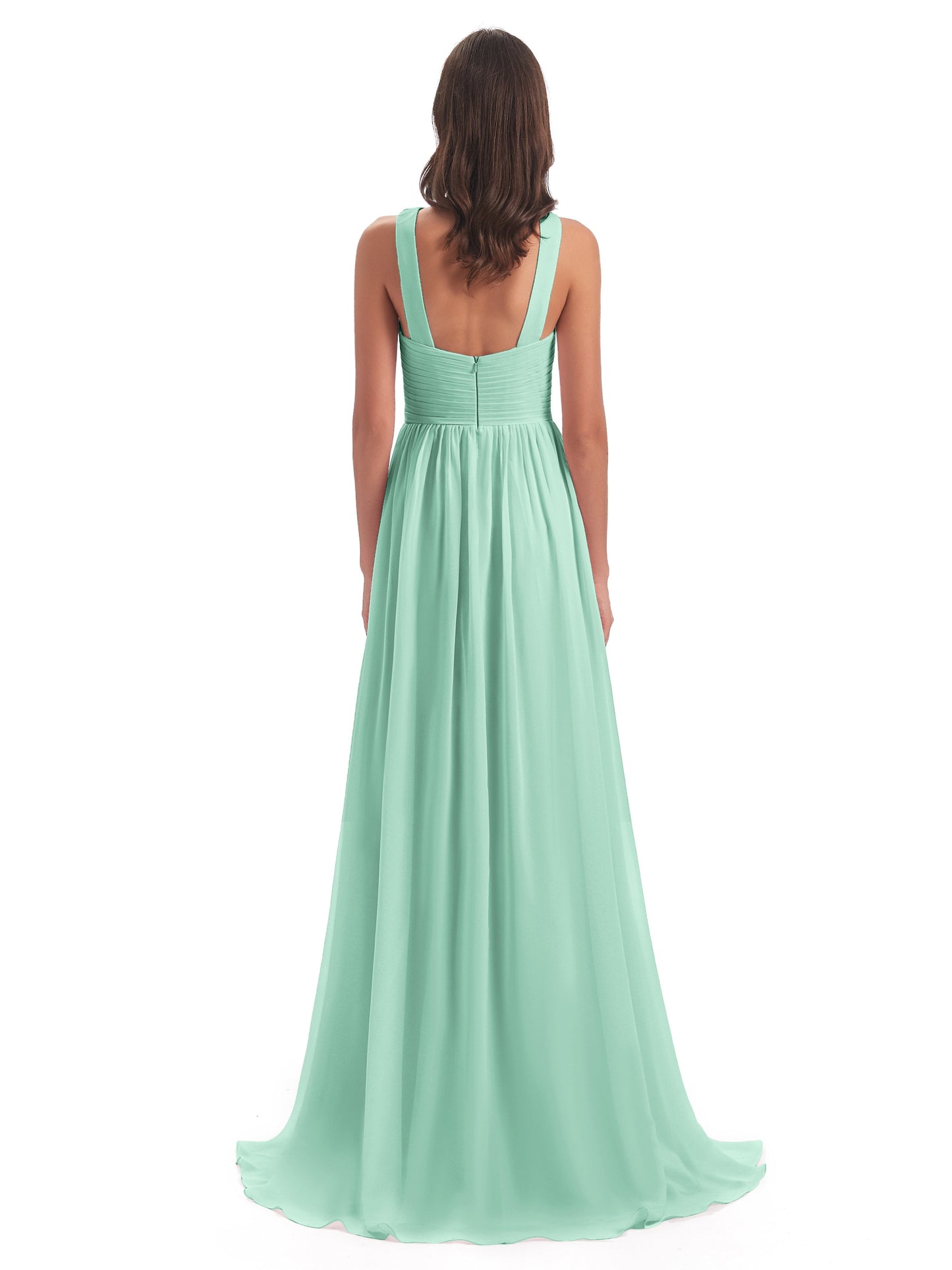 Desiree A-line Sweep Train Chiffon Long Bridesmaid Dresses