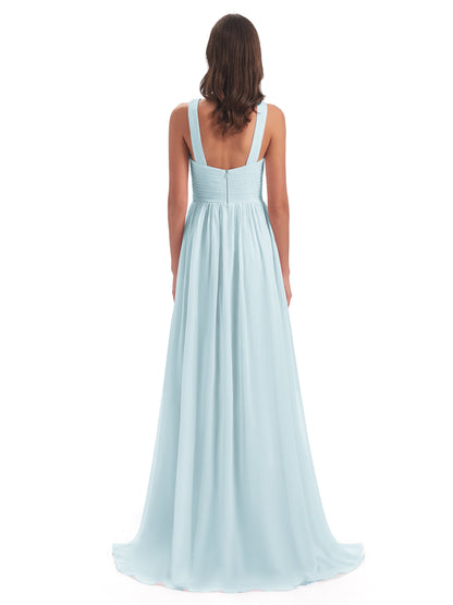Desiree A-line Sweep Train Chiffon Long Bridesmaid Dresses