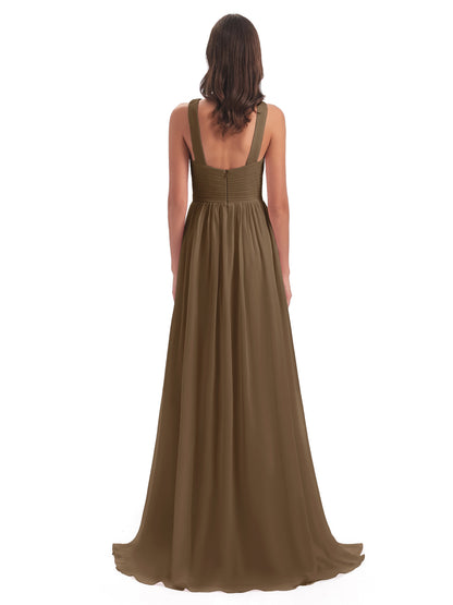 Desiree A-line Sweep Train Chiffon Long Bridesmaid Dresses