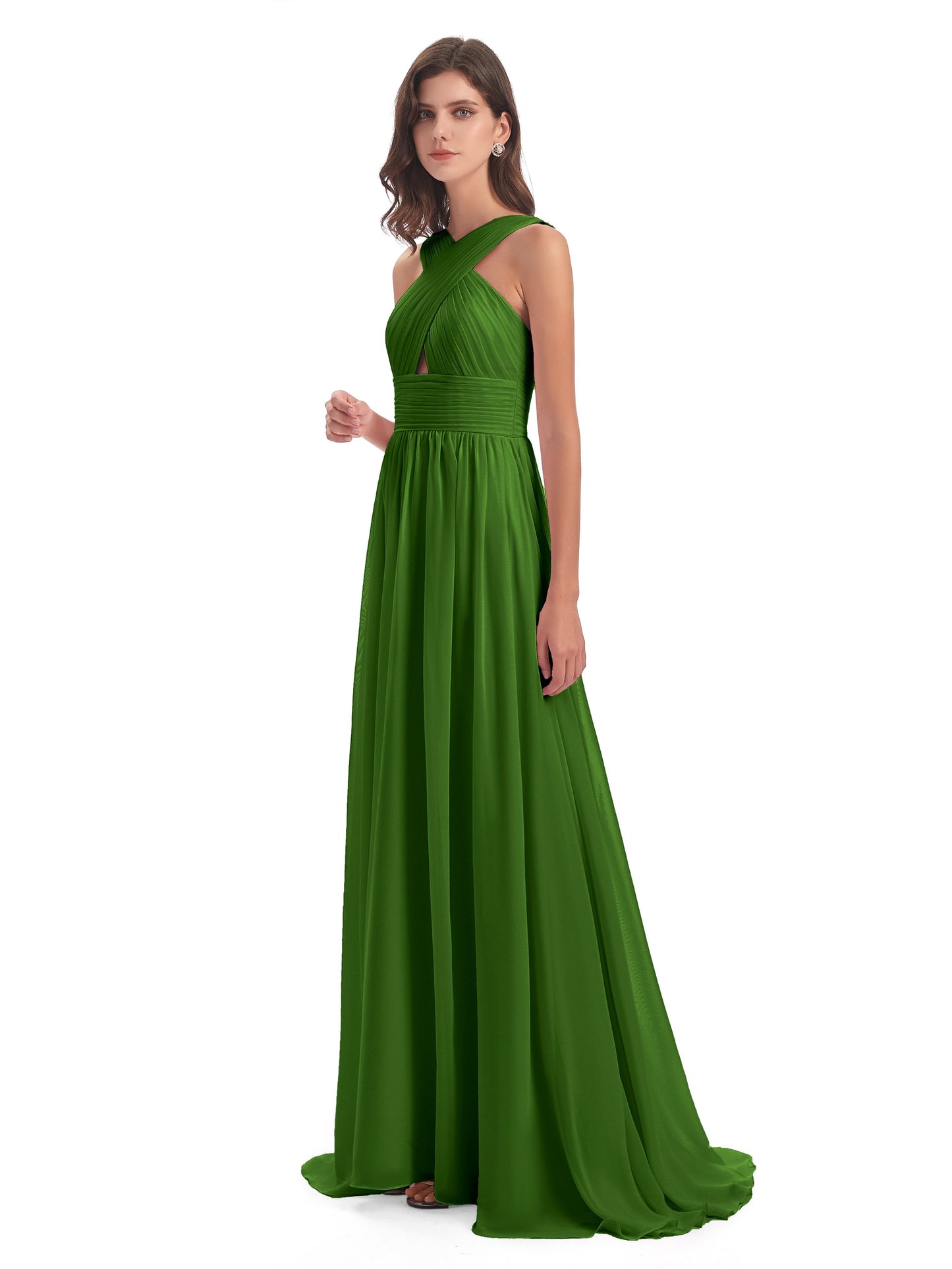 Desiree A-line Sweep Train Chiffon Long Bridesmaid Dresses