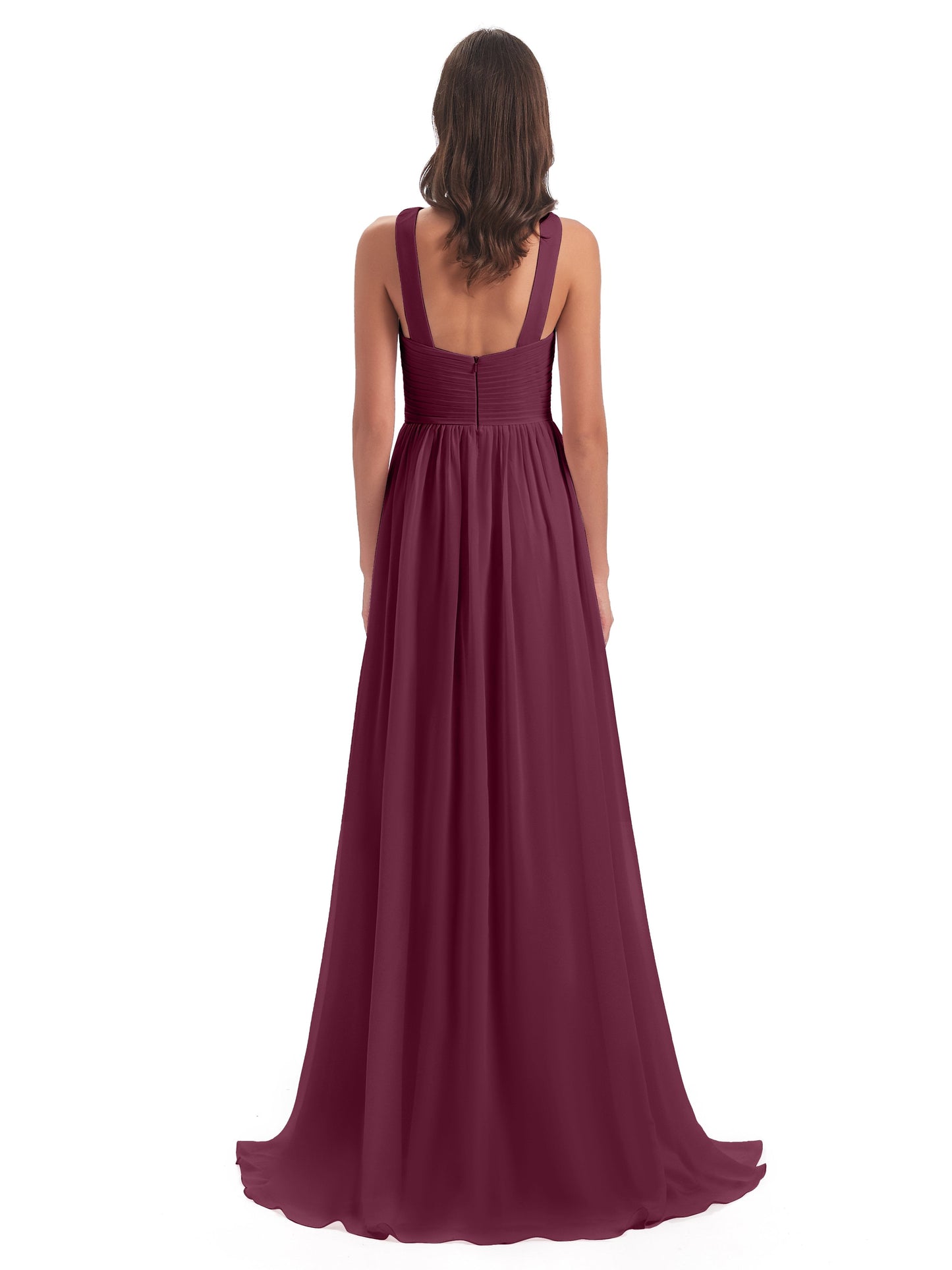 Desiree A-line Sweep Train Chiffon Long Bridesmaid Dresses