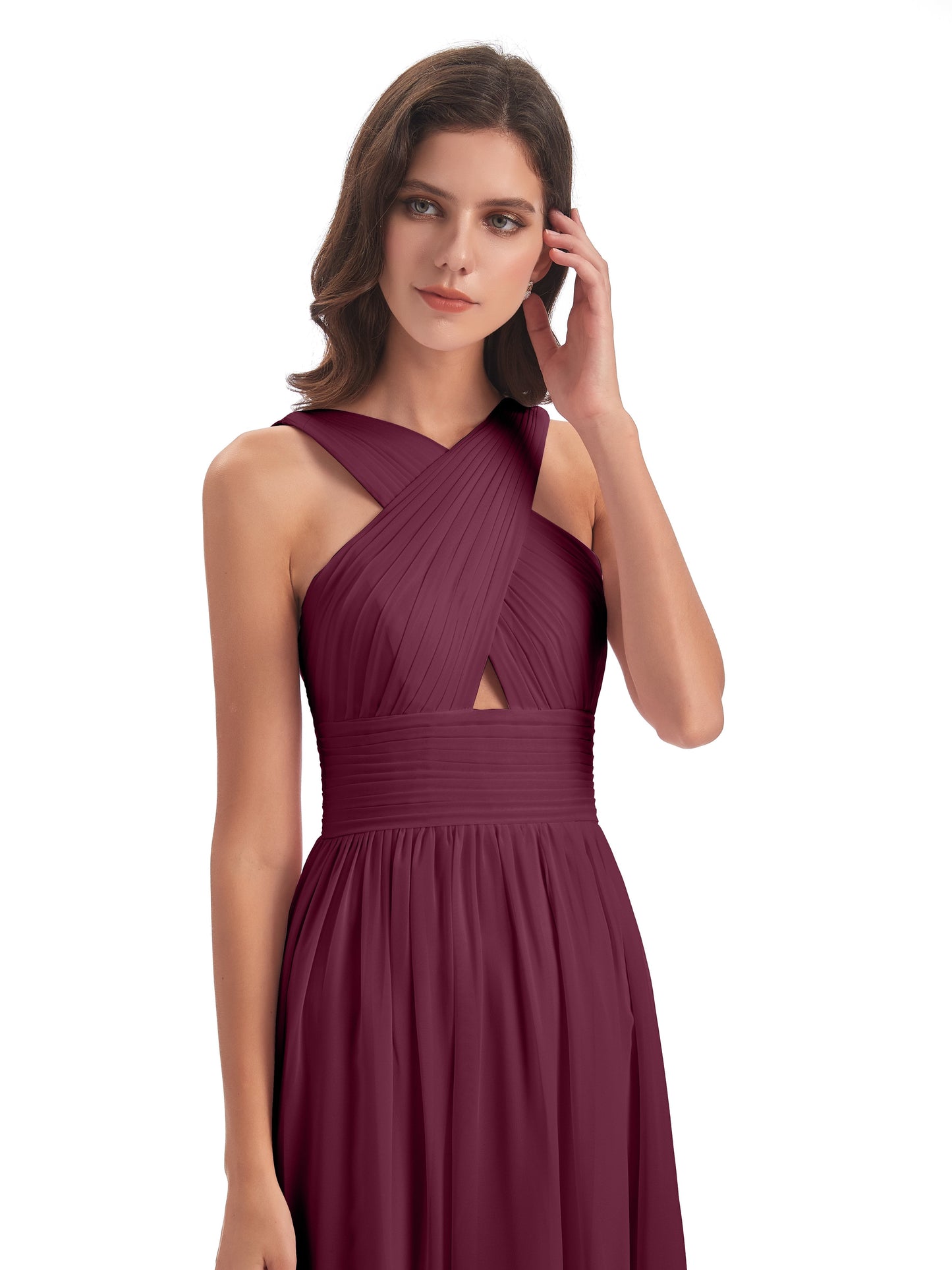 Desiree A-line Sweep Train Chiffon Long Bridesmaid Dresses